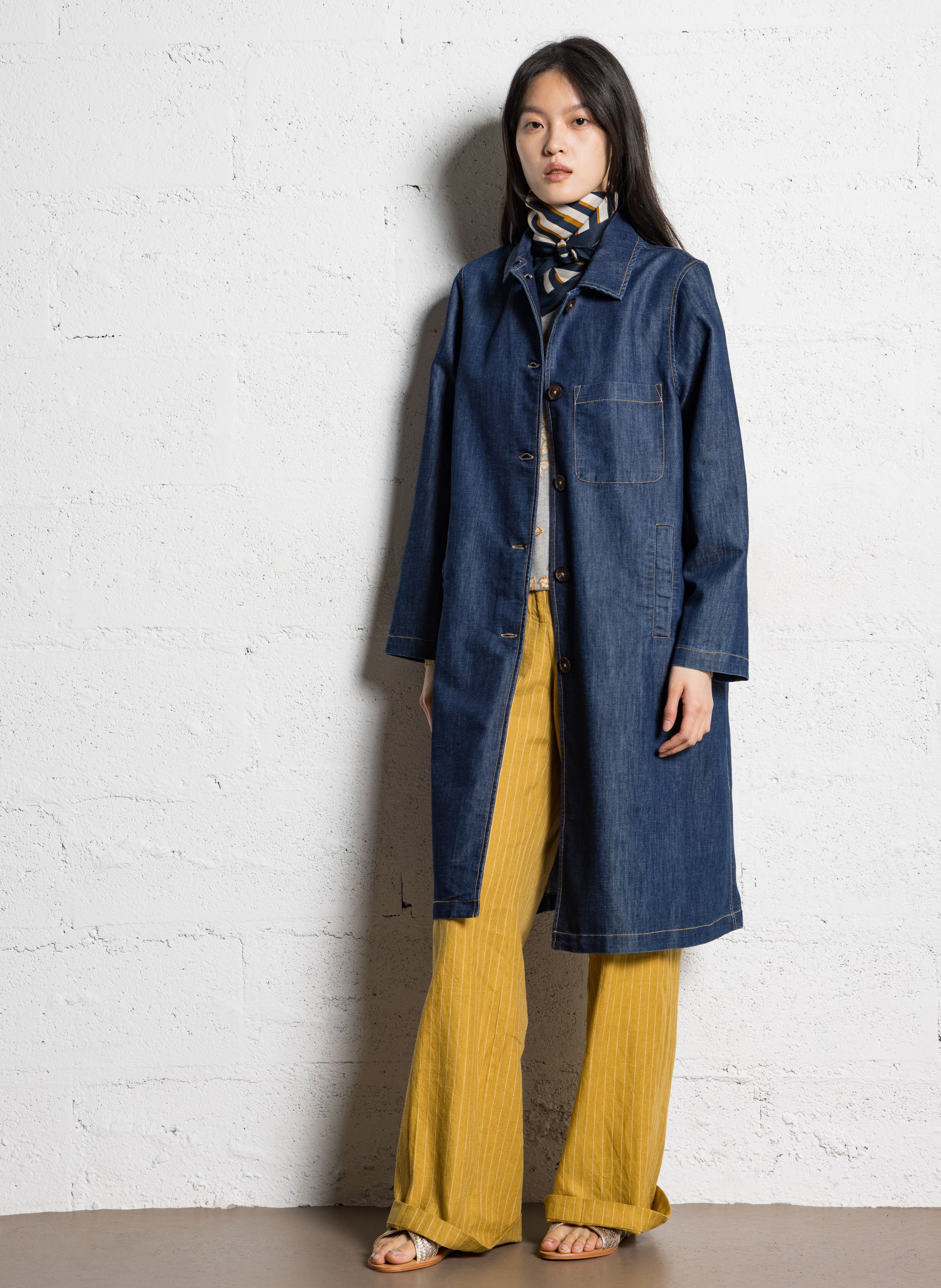 Robe midi col classique en coton mélangé NICE THINGS Bleu