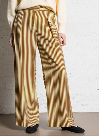 Pantaloni Donna Denim & Co. A Gamba Larga - Giallo Con Righe, Misto Lino, Vita 36, Cavallo 30, Senza Etichetta - Foto 2