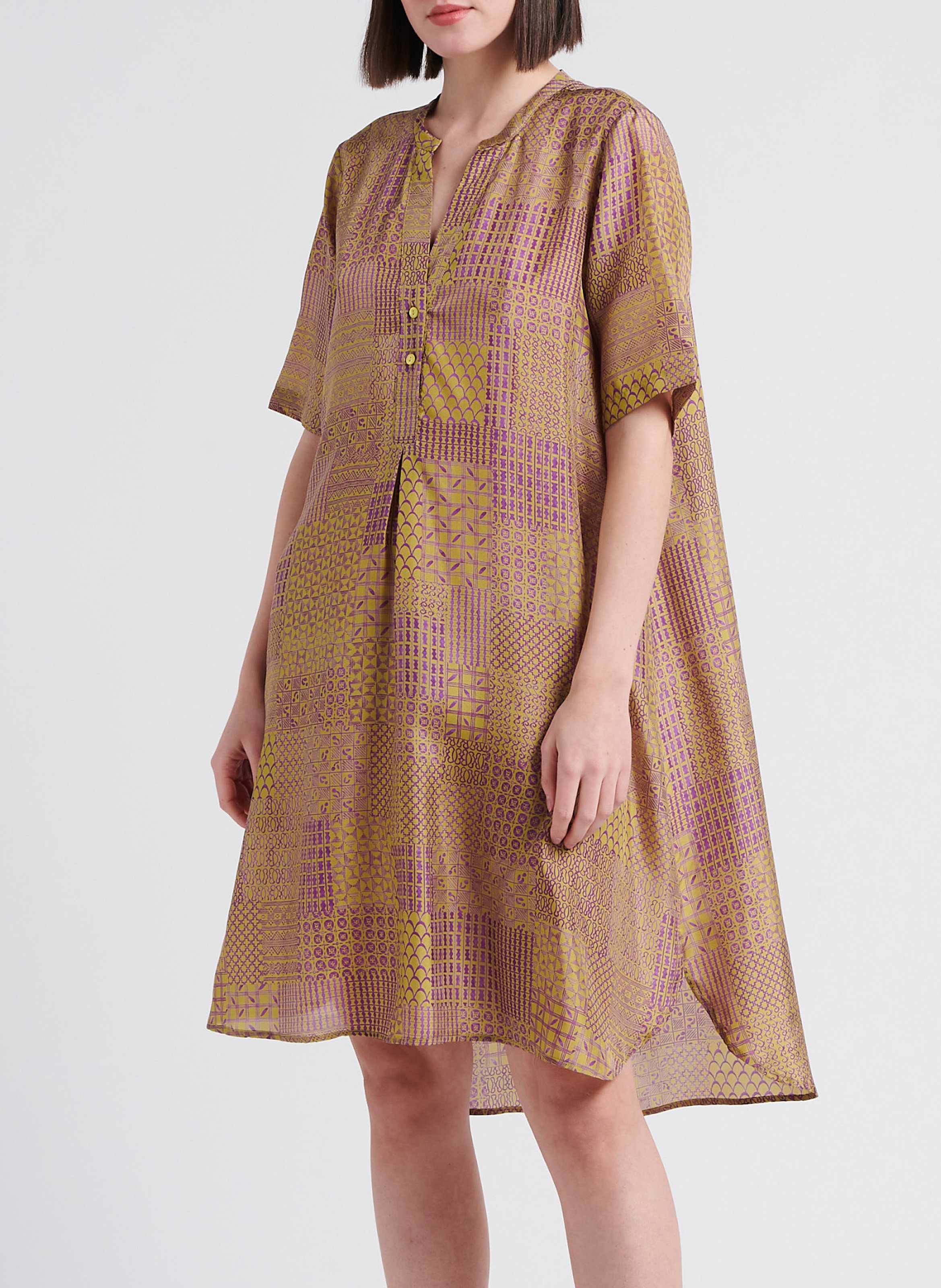 V-neck printed silk midi dress MOMONI Brown