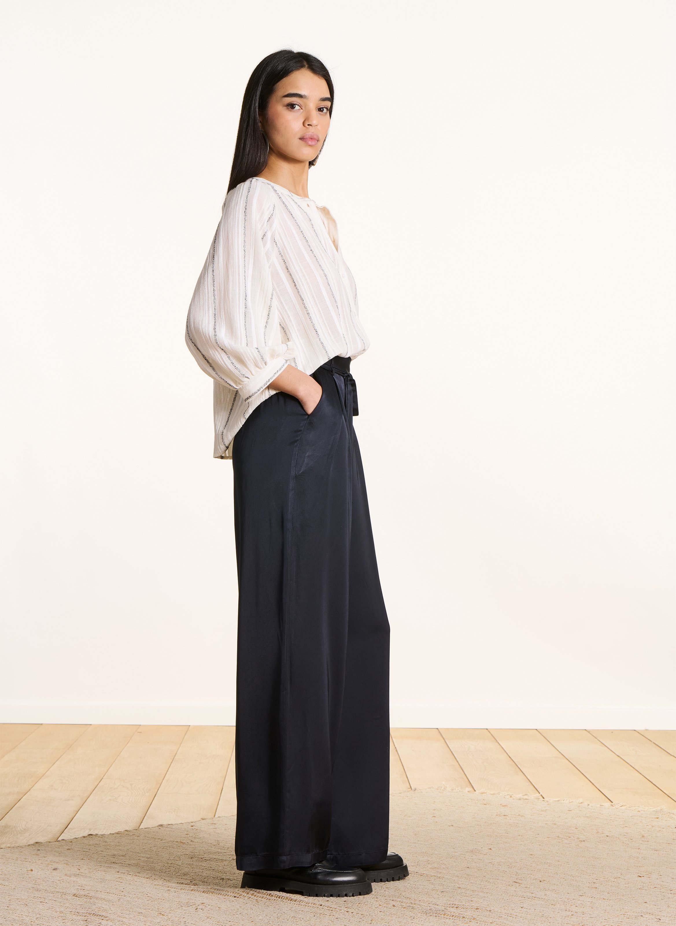 Pantalon large satiné LA FEE MARABOUTEE Bleu