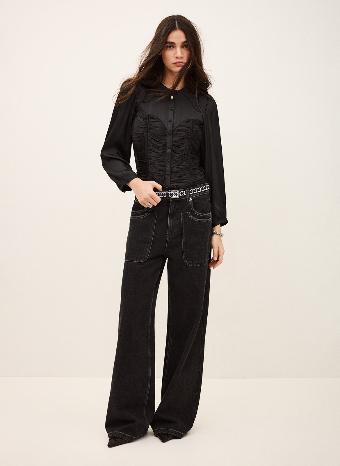 Aangesloten blouse met plooien BA&SH Zwart