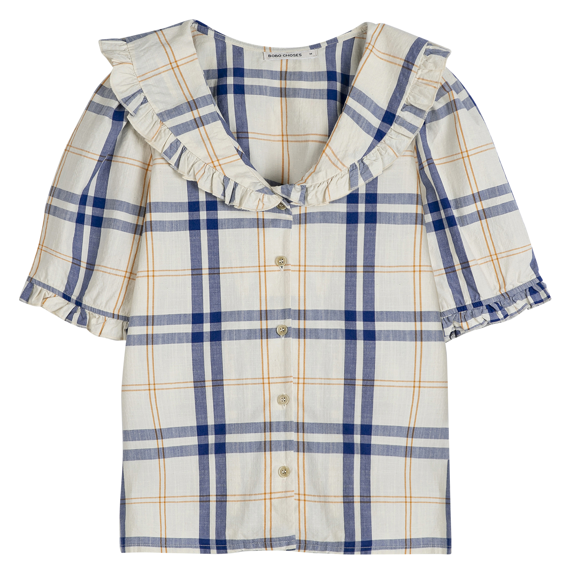 Rechte blouse met omslagkraag van biologisch katoen met print BOBO CHOSES Wit