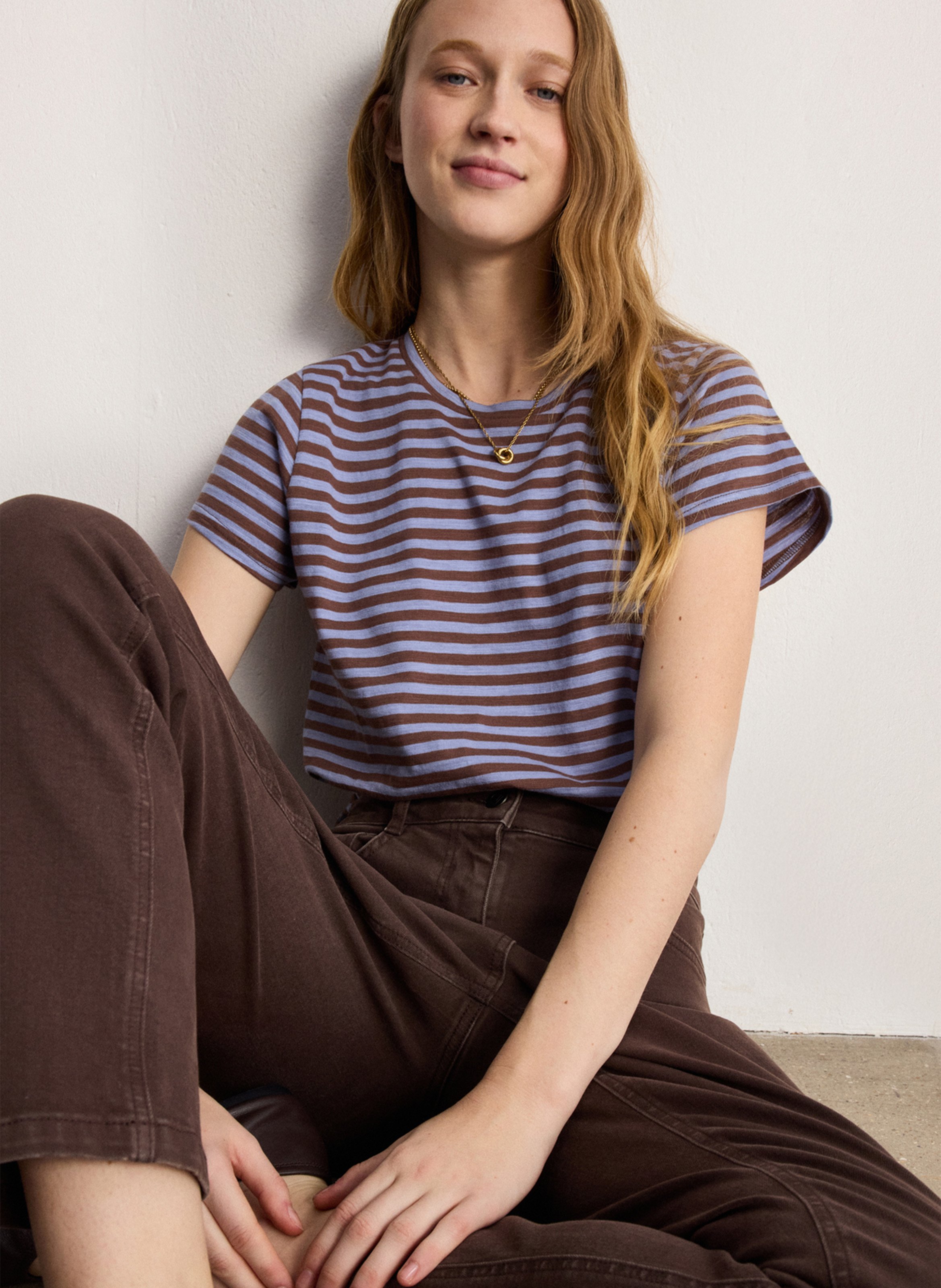 Round-neck straight striped cotton T-shirt PABLO Blue