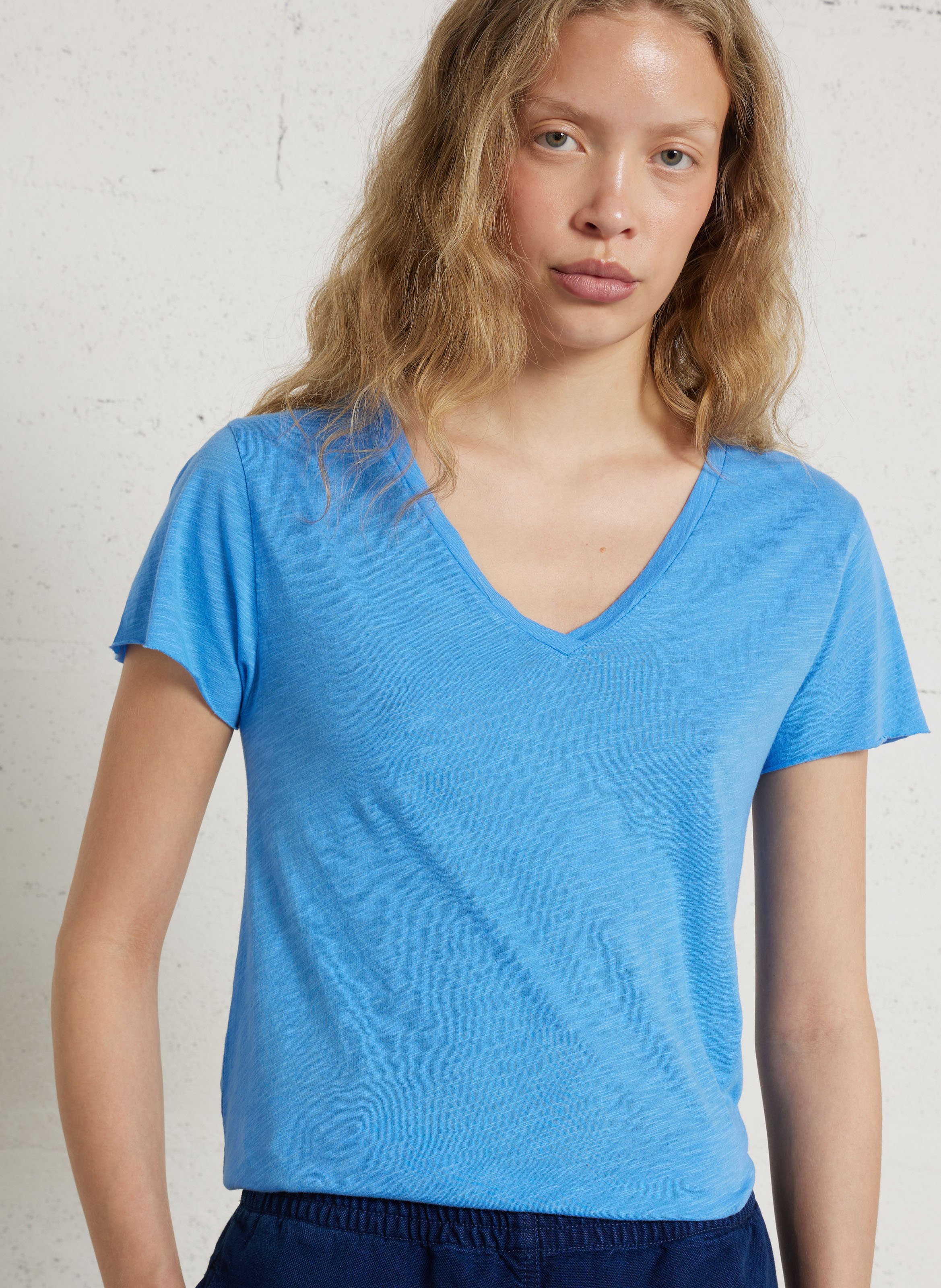 Straight cotton-blend V-neck T-shirt AMERICAN VINTAGE