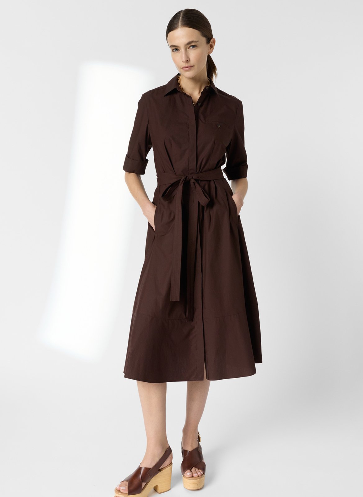 Robe midi ceinturée unie GERARD DAREL Marron