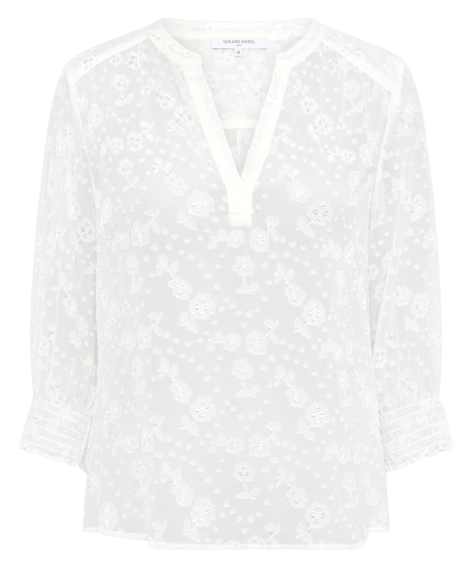 Top col tunisien en dentelle fleurie GERARD DAREL Beige