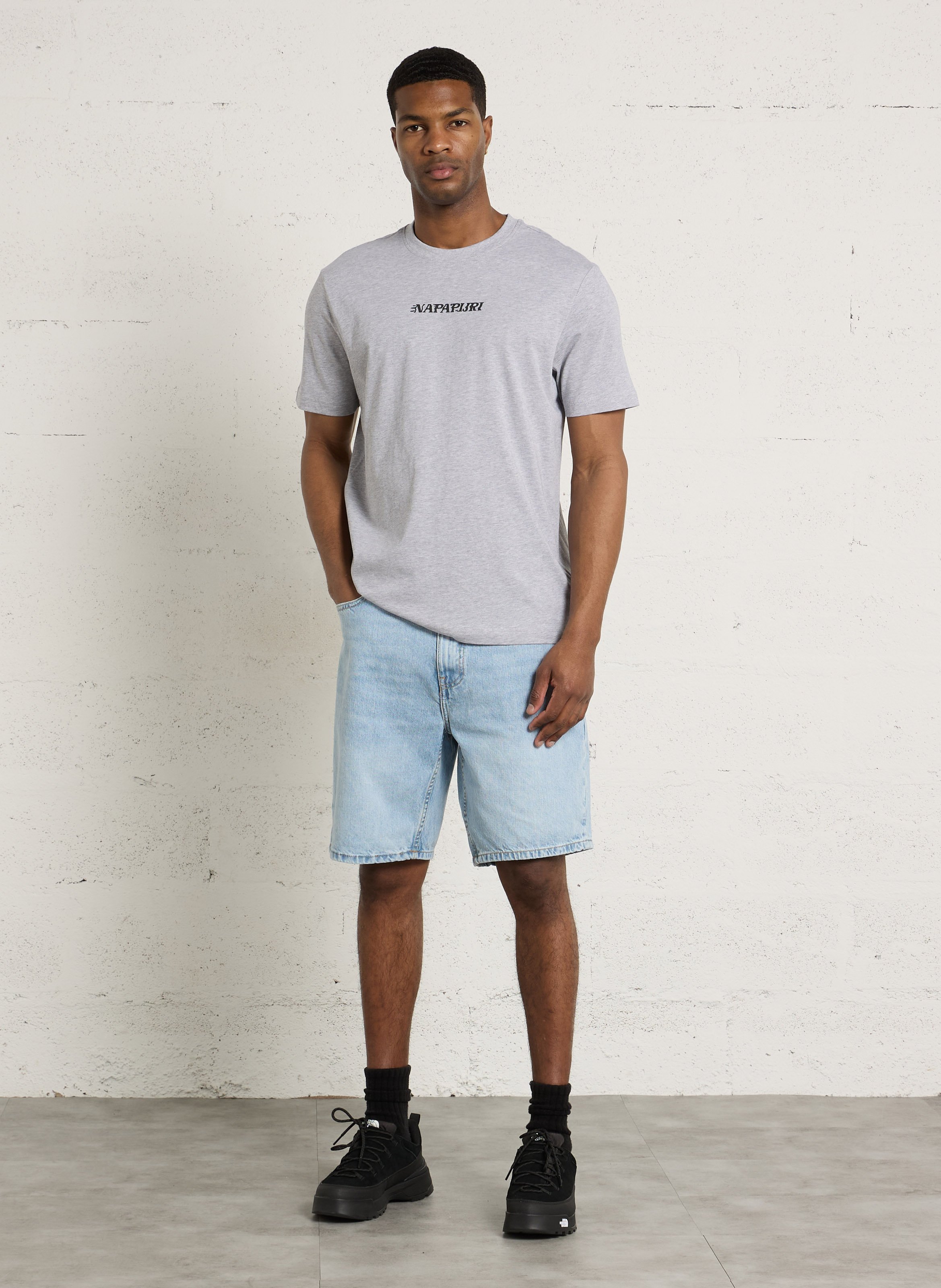 Round neck mottled screen-printed t-shirt NAPAPIJRI Blue