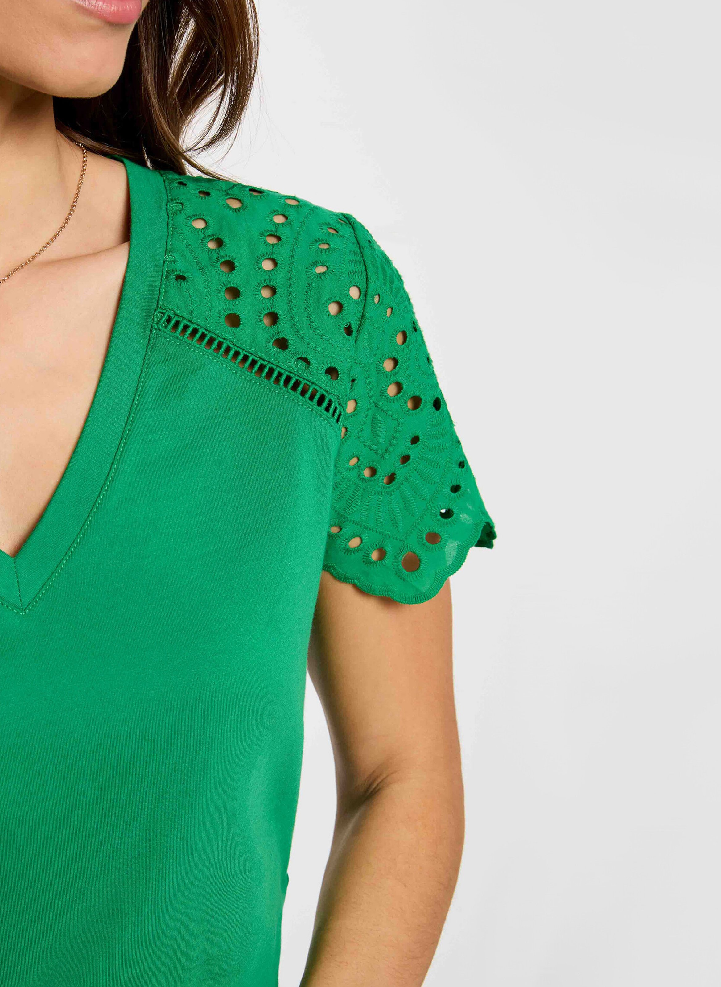 Baumwoll-T-Shirt mit U-Boot-Ausschnitt Grun