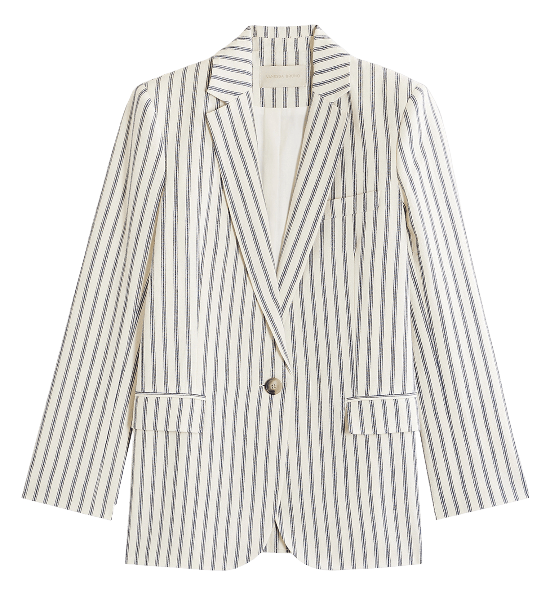 Veste tailleur rayée en coton et lin VANESSA BRUNO Bleu