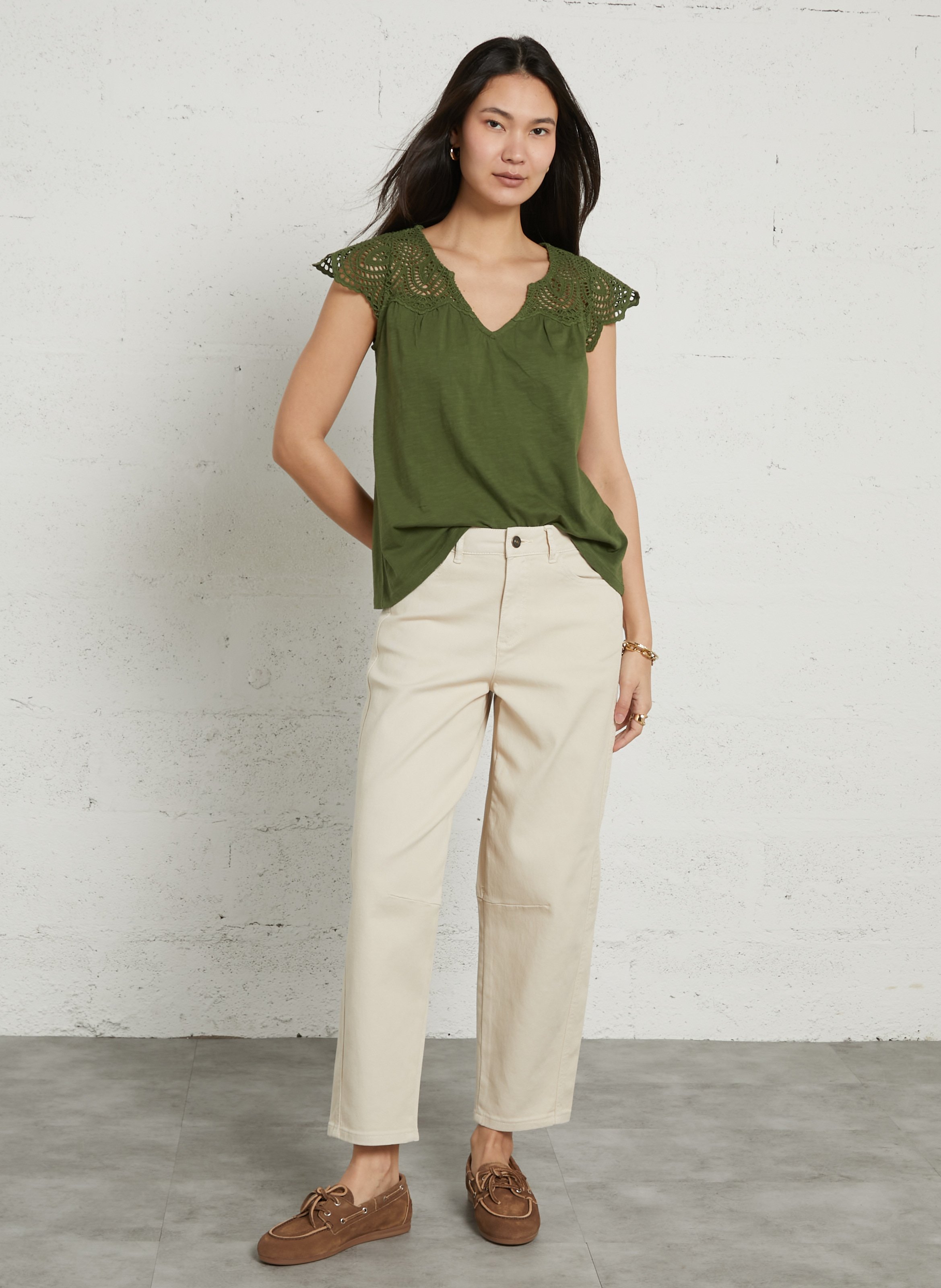 High-rise wide-leg cotton-blend jeans MAISON 123 Beige