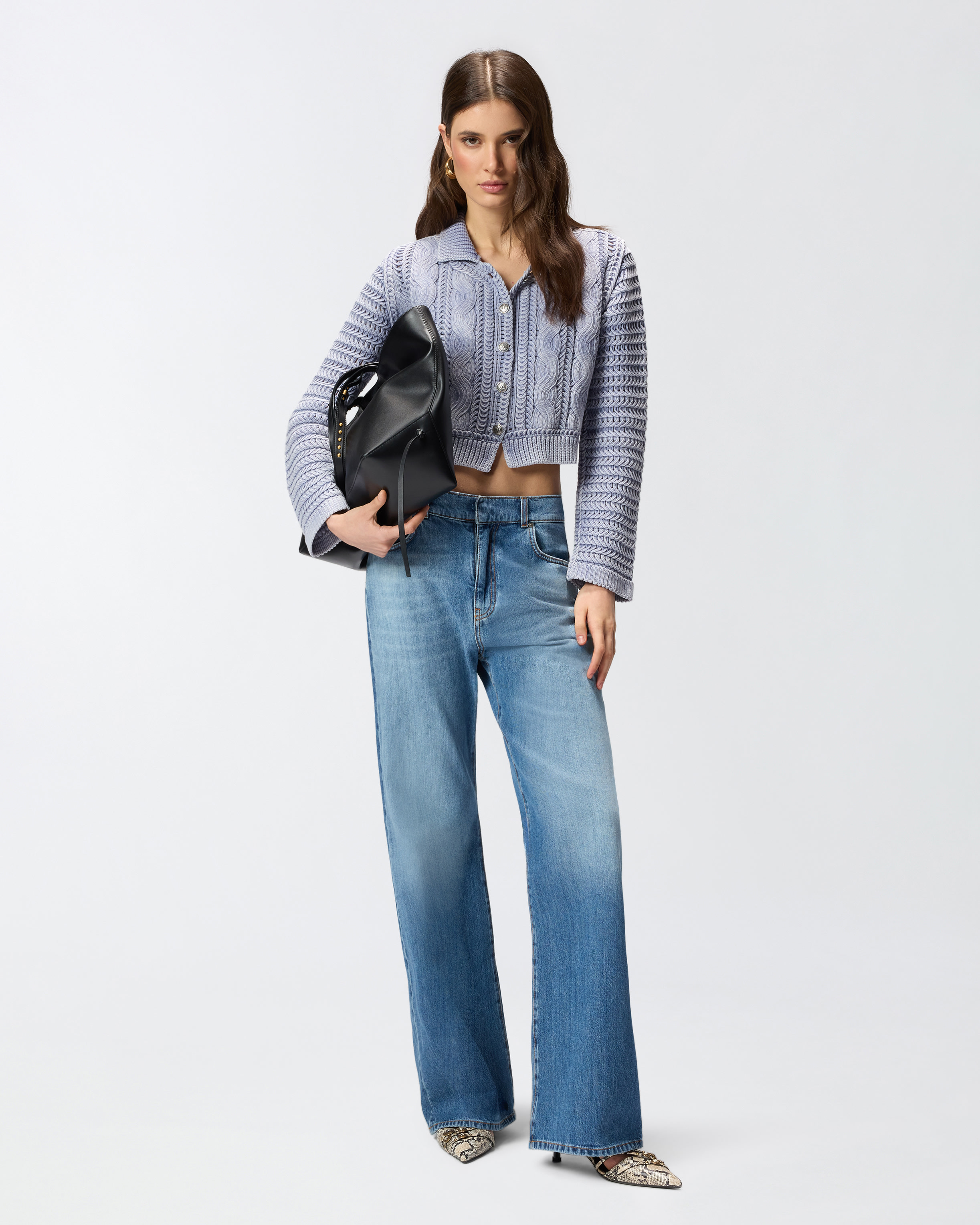 Cardigan cropped en grosse maille et torsades PINKO Violet