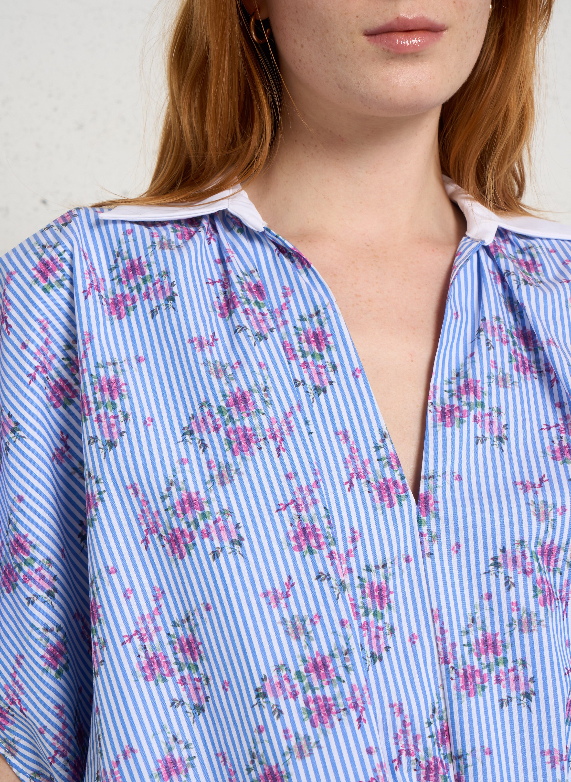 Asymmetrical printed cotton blouse IMPERIAL Blue