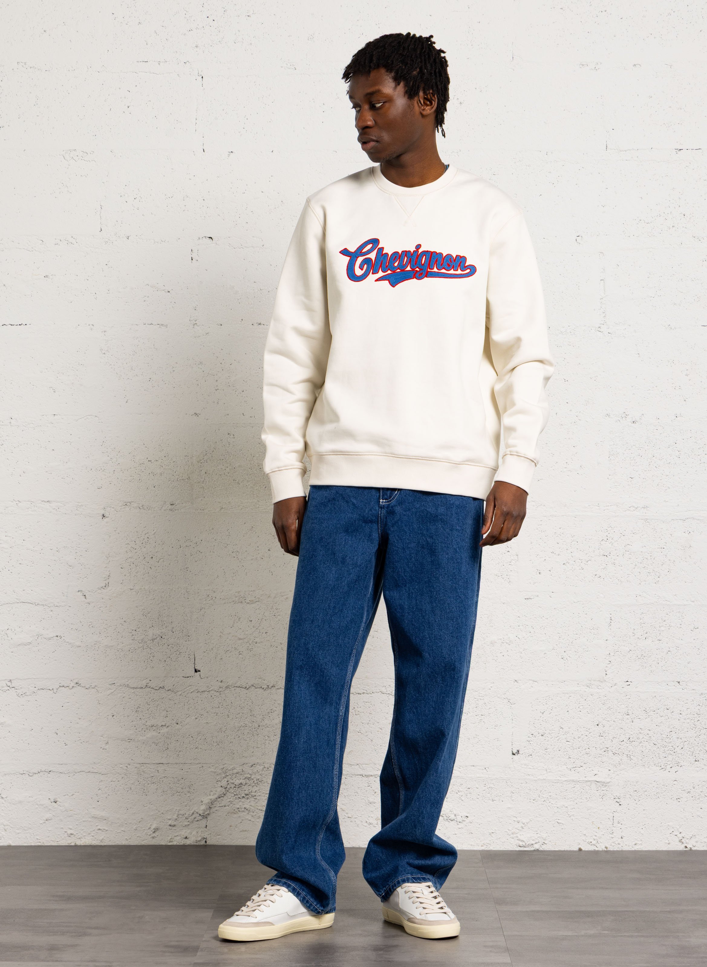 Oversized cotton-blend sweatshirt with round neck CHEVIGNON White