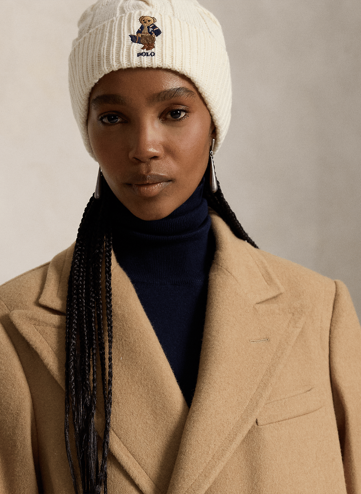 Embroidered twisted wool beanie POLO RALPH LAUREN Beige