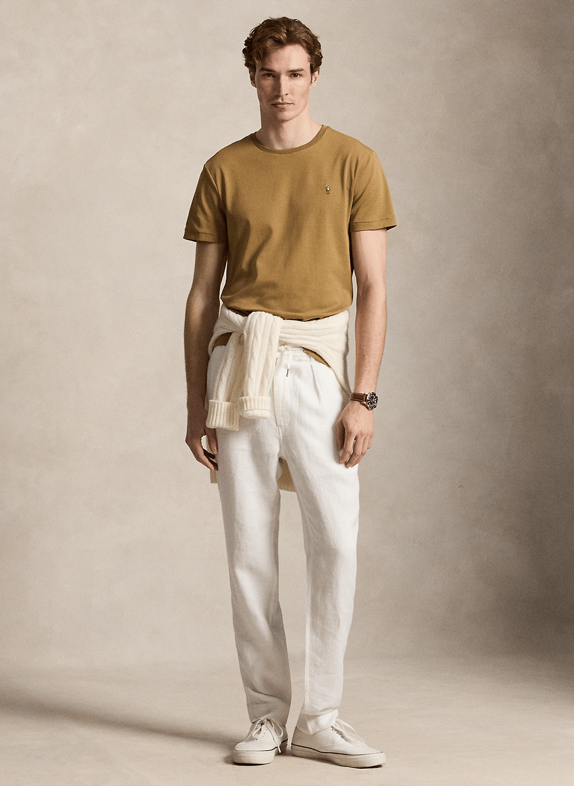 Rundhals-T-Shirt aus Pima-Baumwolle mit Pony Player, Slim Fit POLO RALPH LAUREN Braun