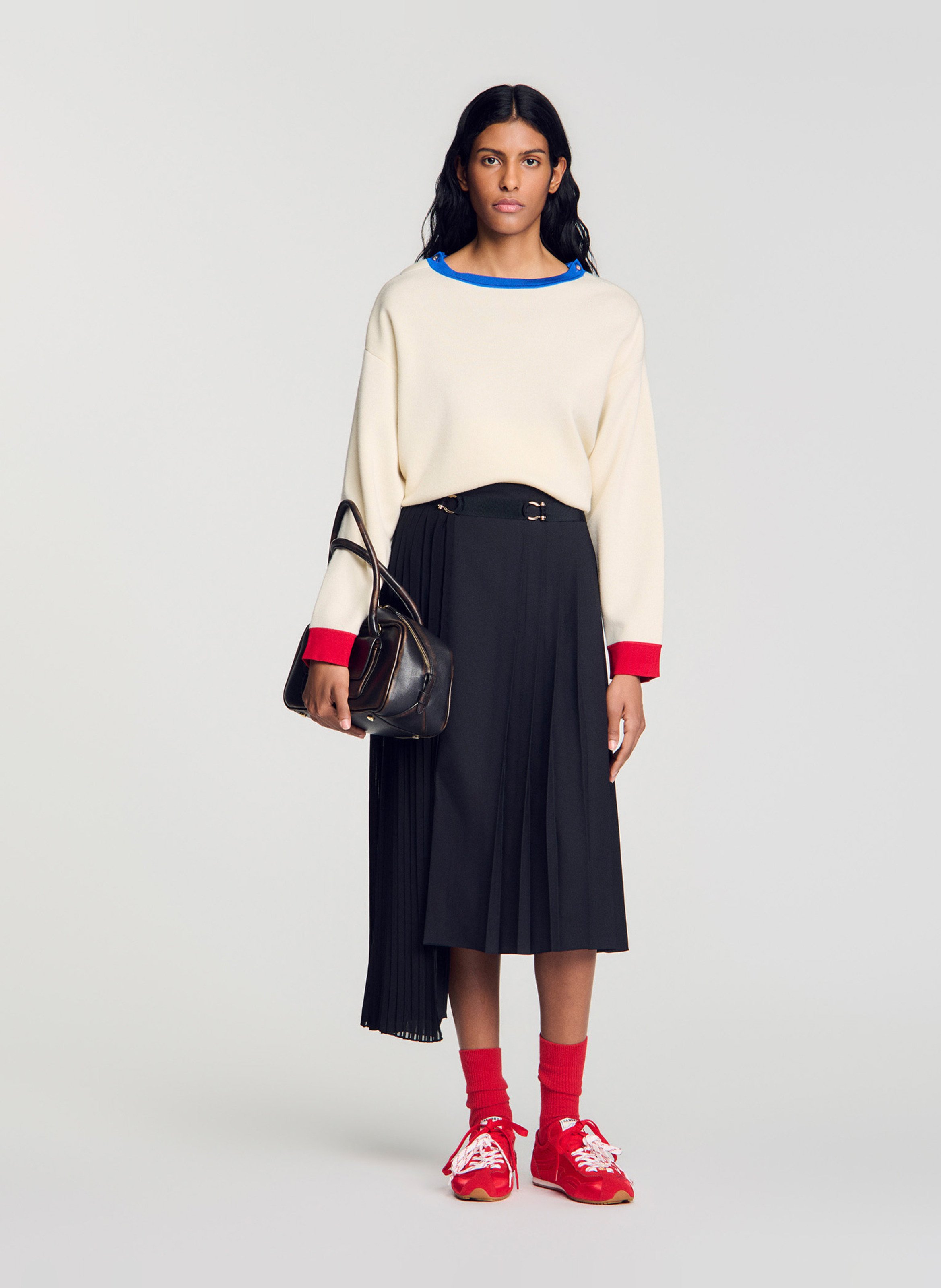 Jupe midi asymétrique plissée SANDRO Noir