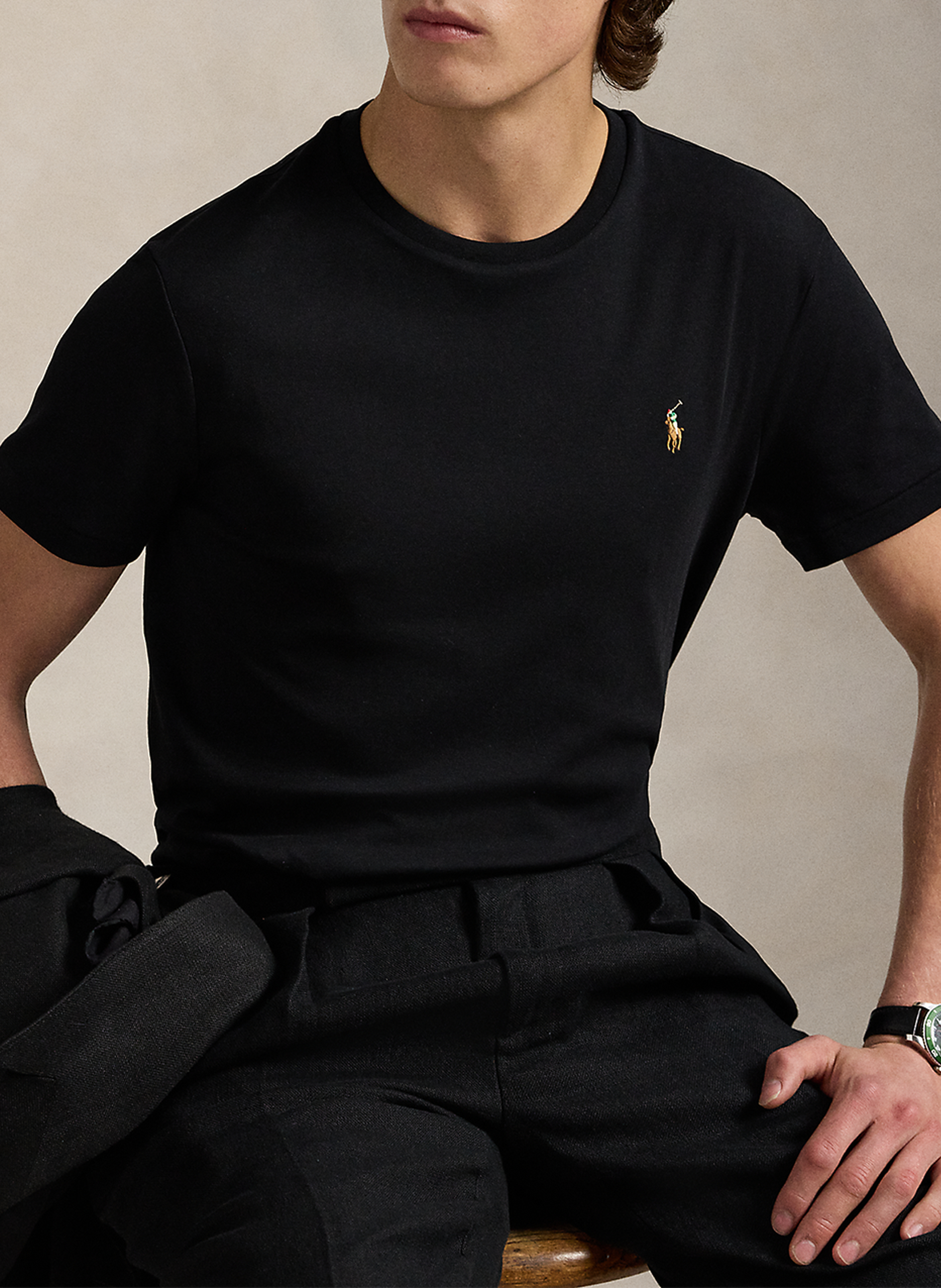 Rundhals-T-Shirt aus Pima-Baumwolle mit Pony Player, Slim Fit POLO RALPH LAUREN Schwarz