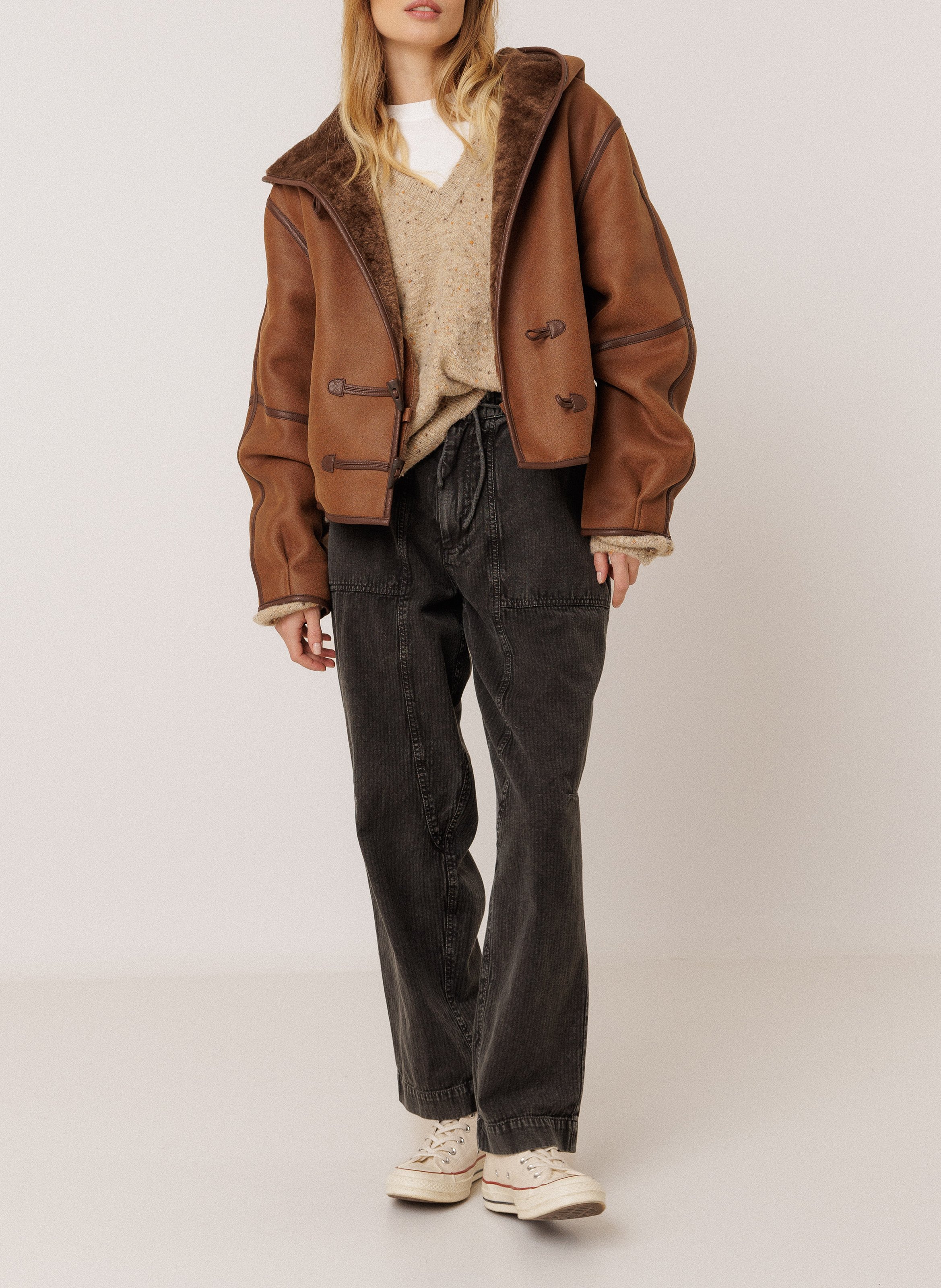 Straight hooded jacket INDI & COLD Brown