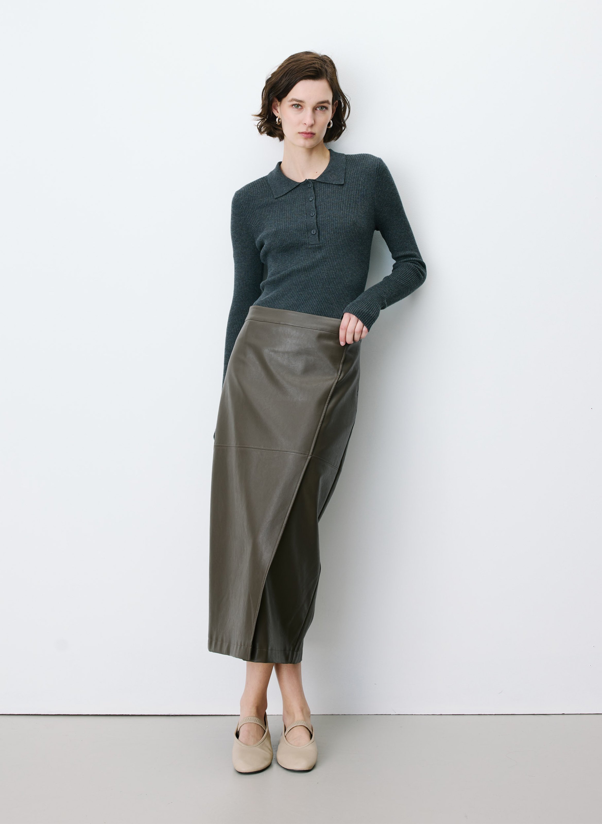 Jupe midi droite effet cuir | Vert GRACE ET MILA Femme