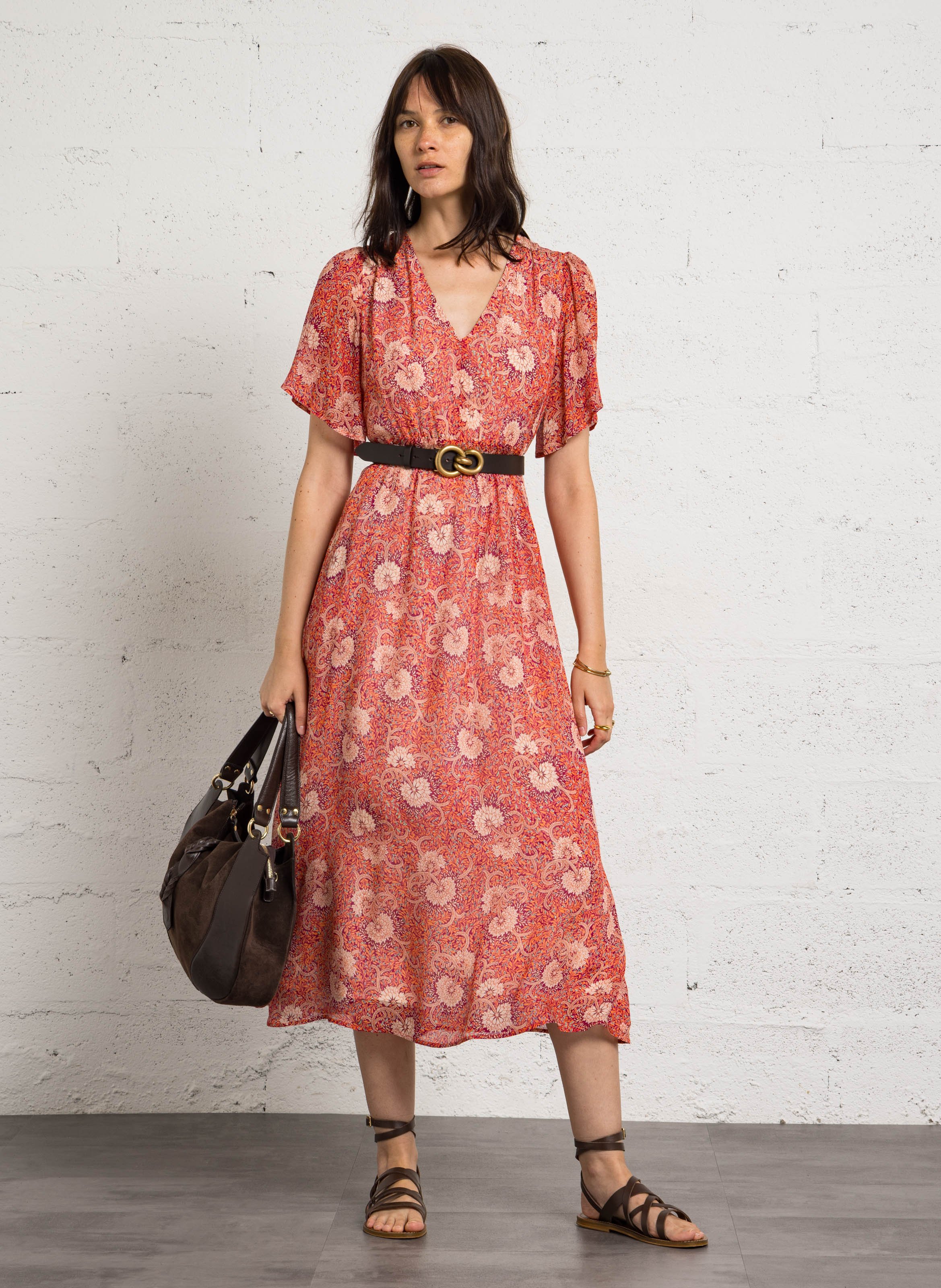 Langes, weit geschnittenes Kleid mit Print MAISON 123 Rosa