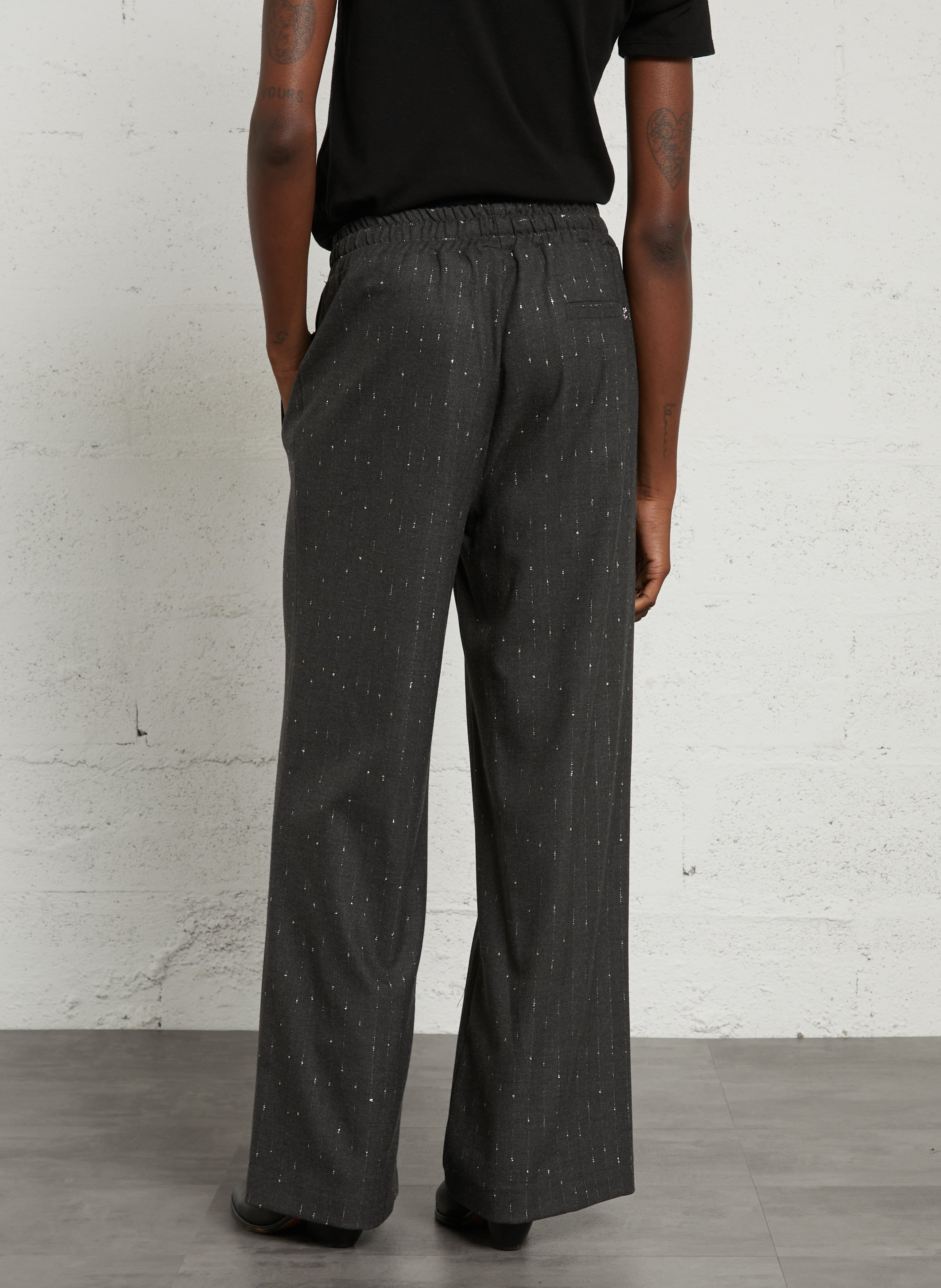 Wide-leg pants with fine stripes PLEASE Grey