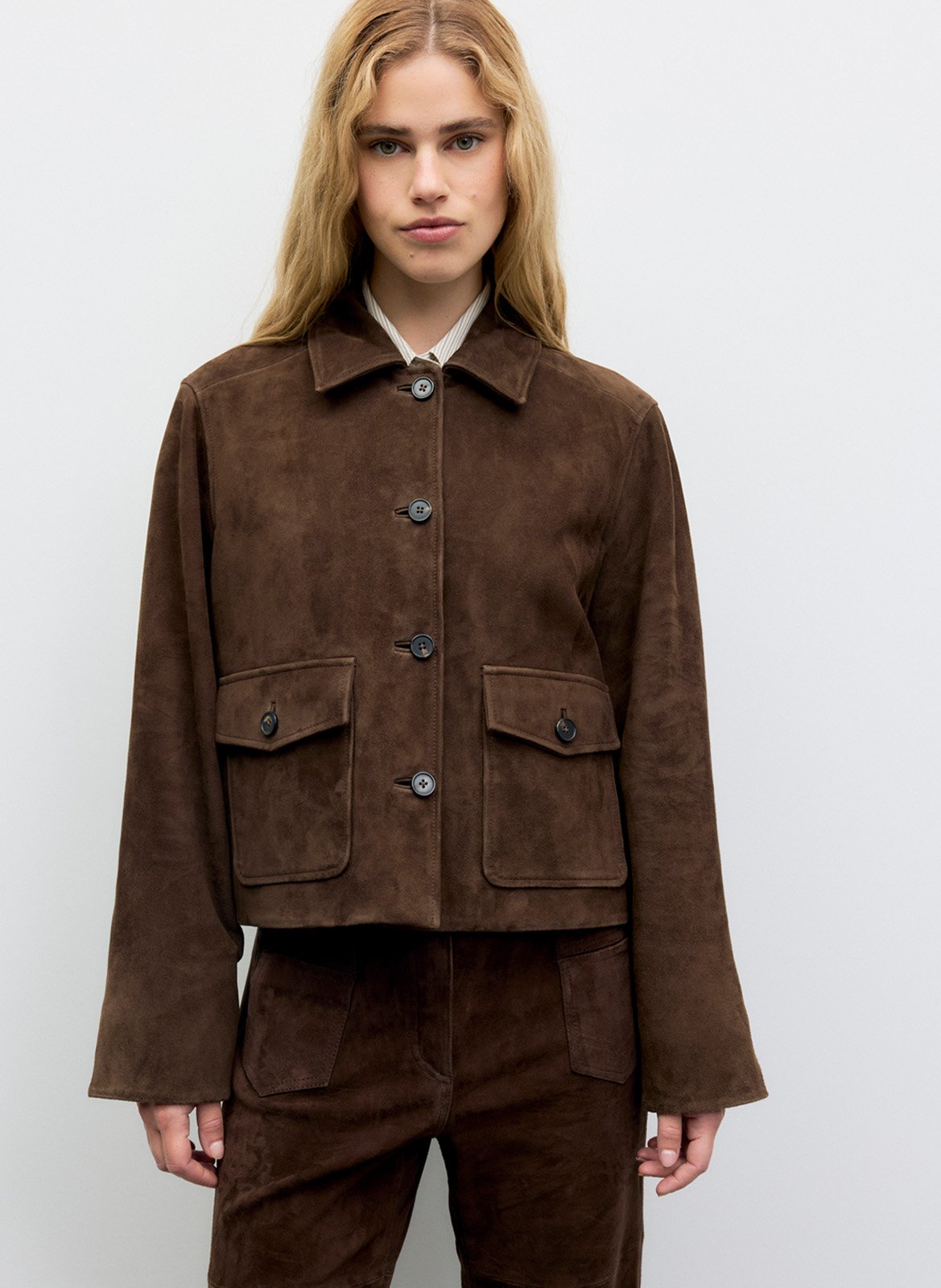 Veste boutonneée en cuir GERARD DAREL Brown