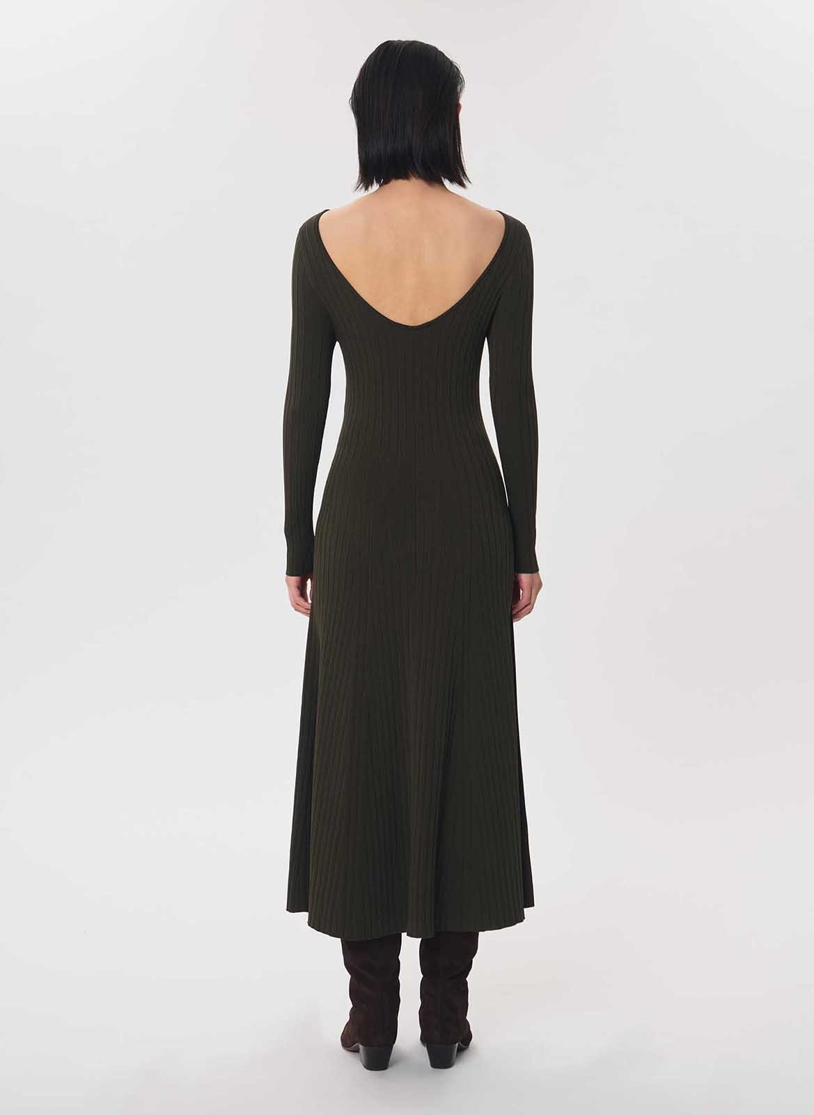 Lange jurk met open rug van effen tricot TARA JARMON Groen
