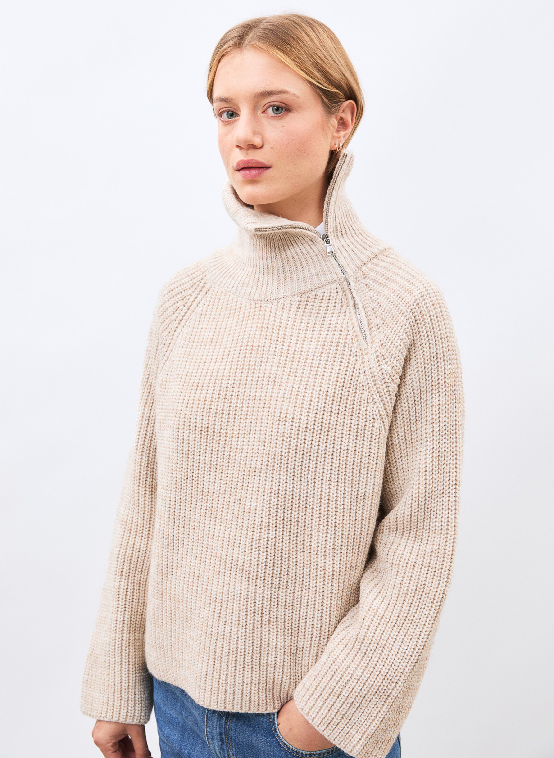 Pull ample col montant  HUMILITY Blanc