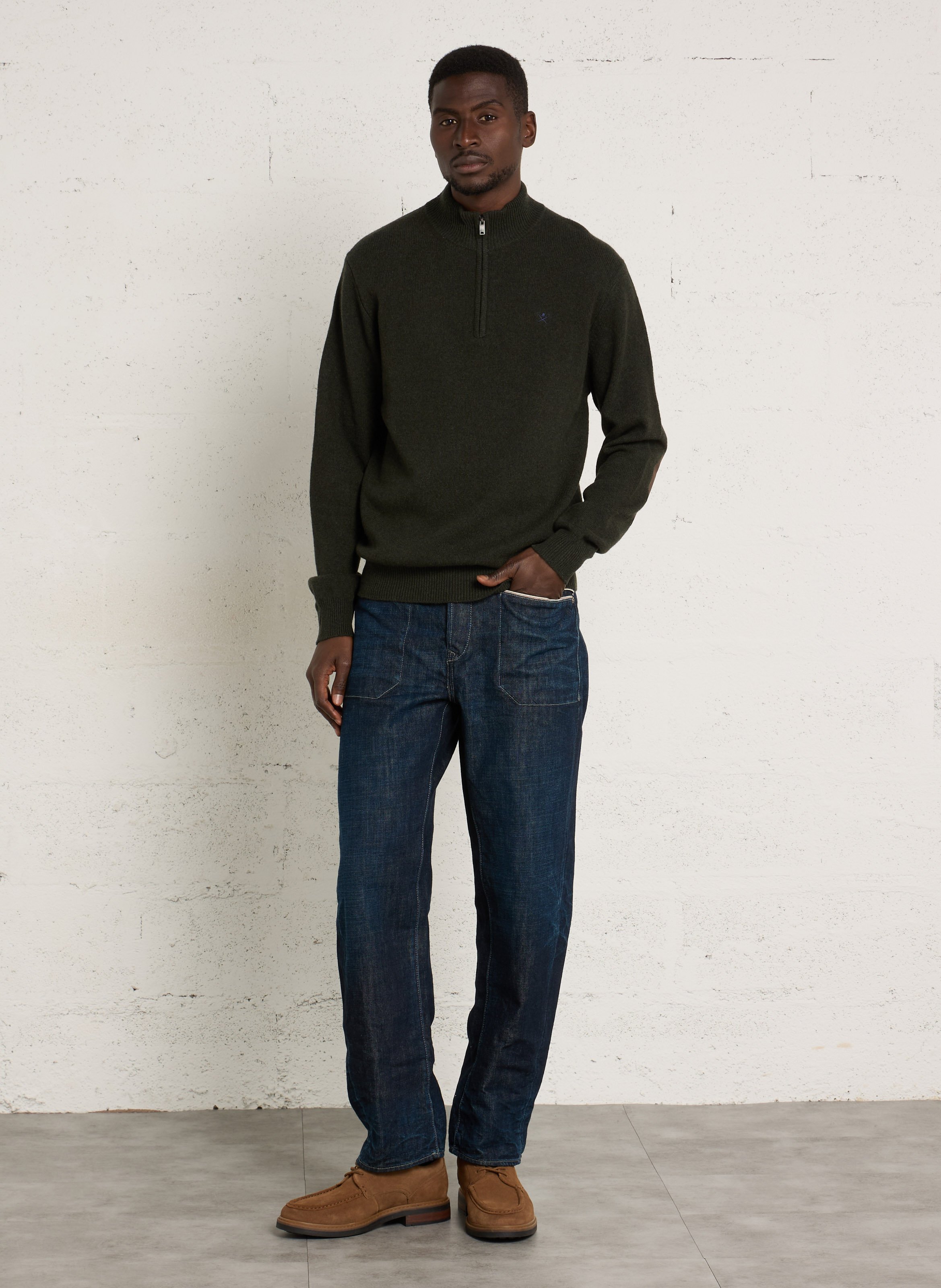 Pull droit col camionneur en laine HACKETT Vert