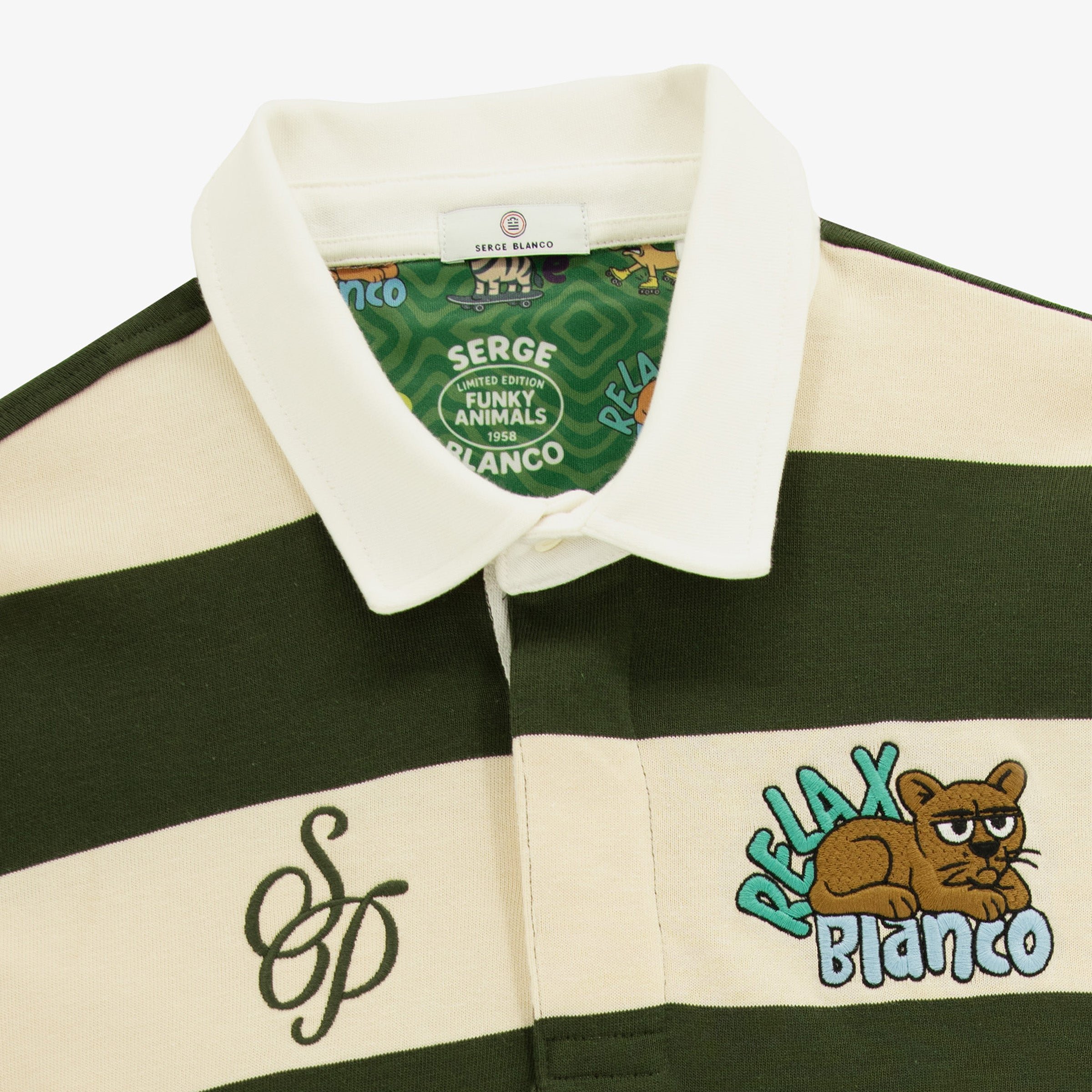 Striped long-sleeved rugby shirt with embroidery SERGE BLANCO Green