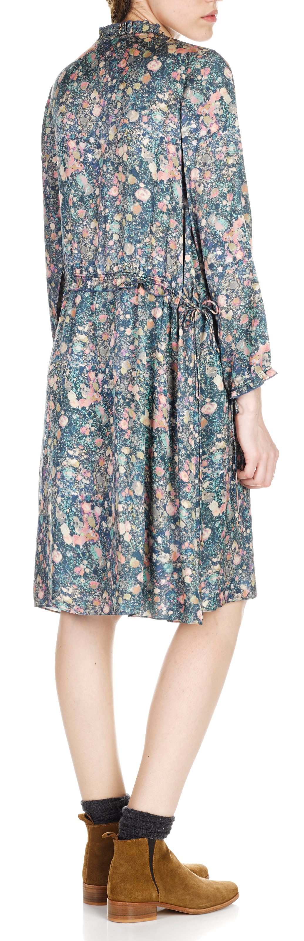 Robe midi décolletée en satin imprimé comètes  SWILDENS Bleu