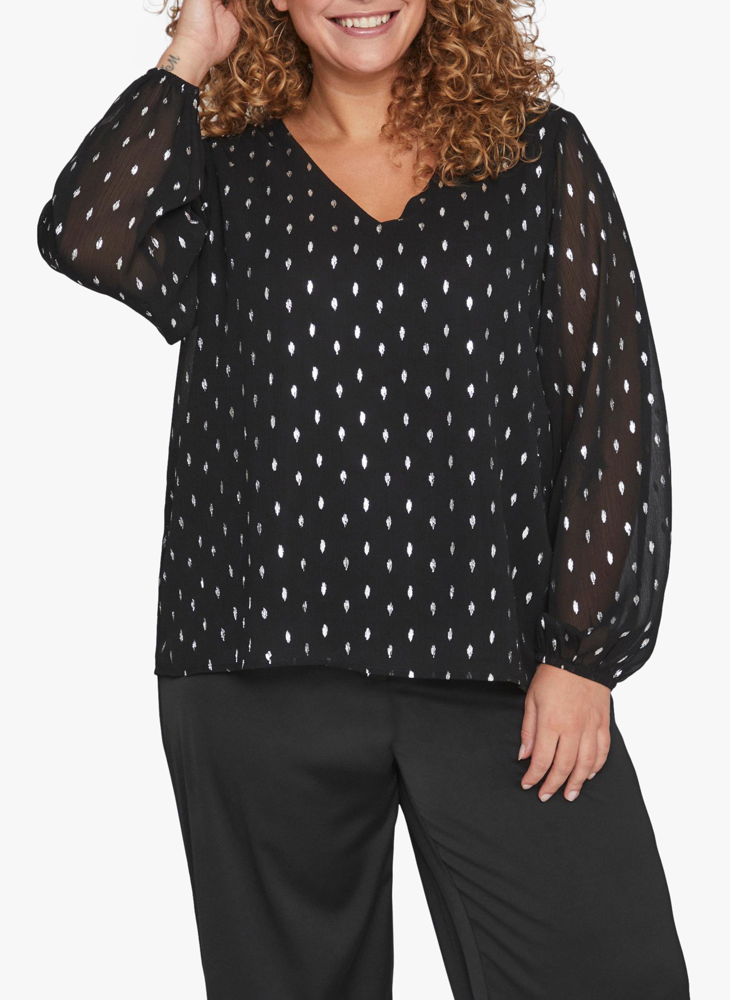 Blouse col V imprimée pois EVOKED Noir