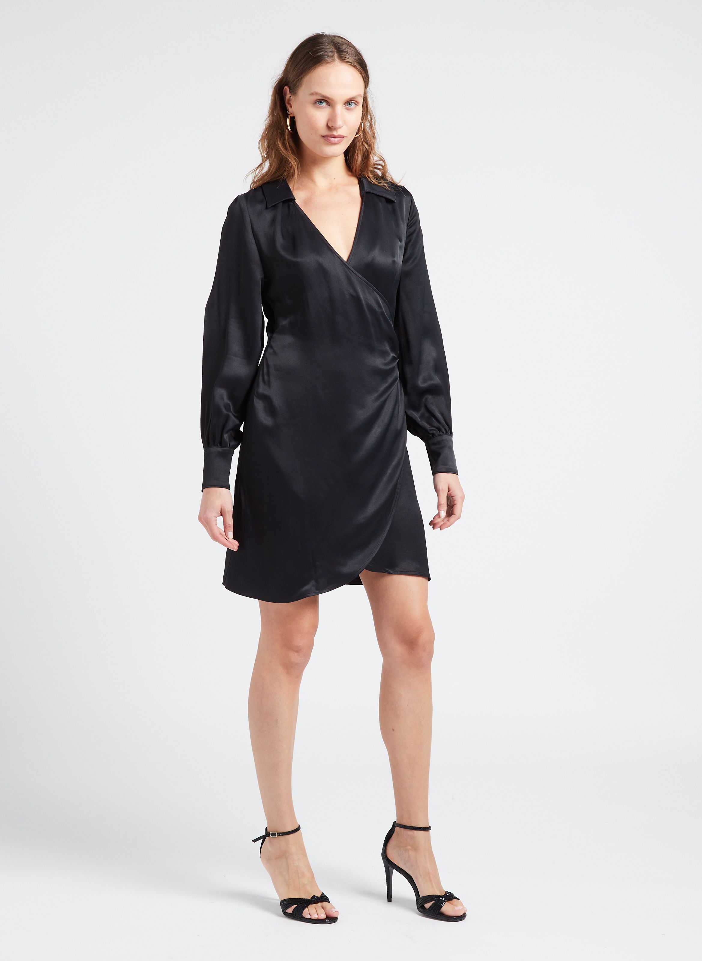 Short satin hotsell wrap dress