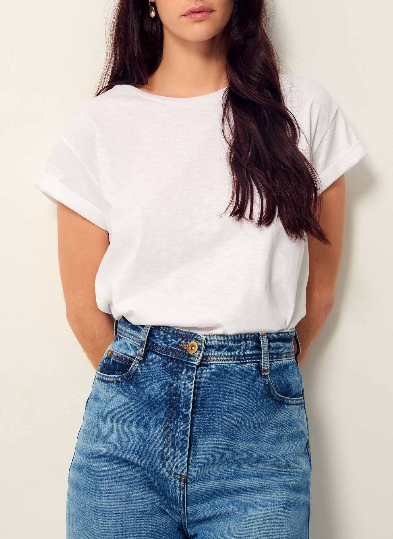 Round-neck cotton-blend T-shirt SESSUN White