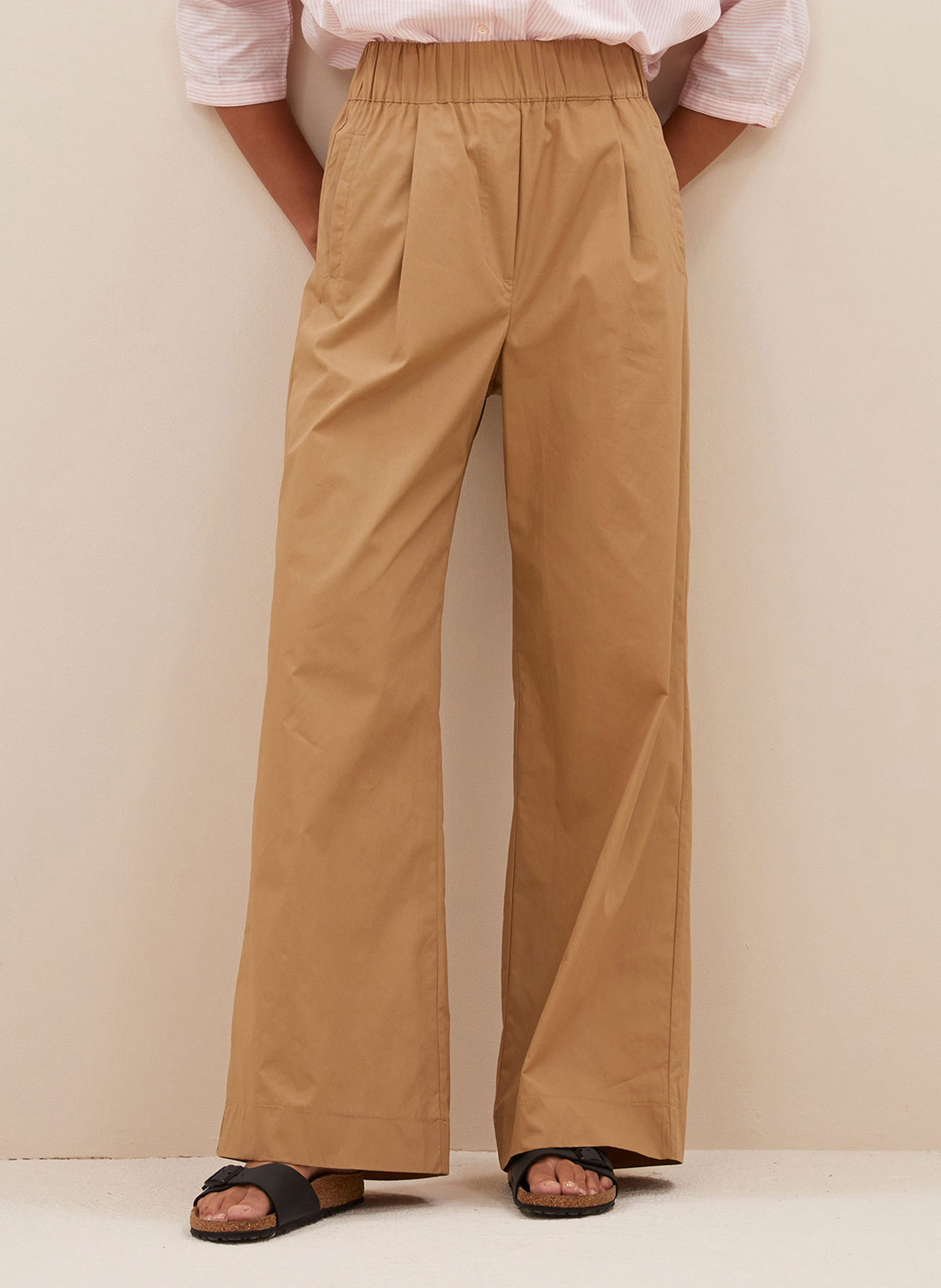 Wide elasticated cotton trousers BY BAR Brown