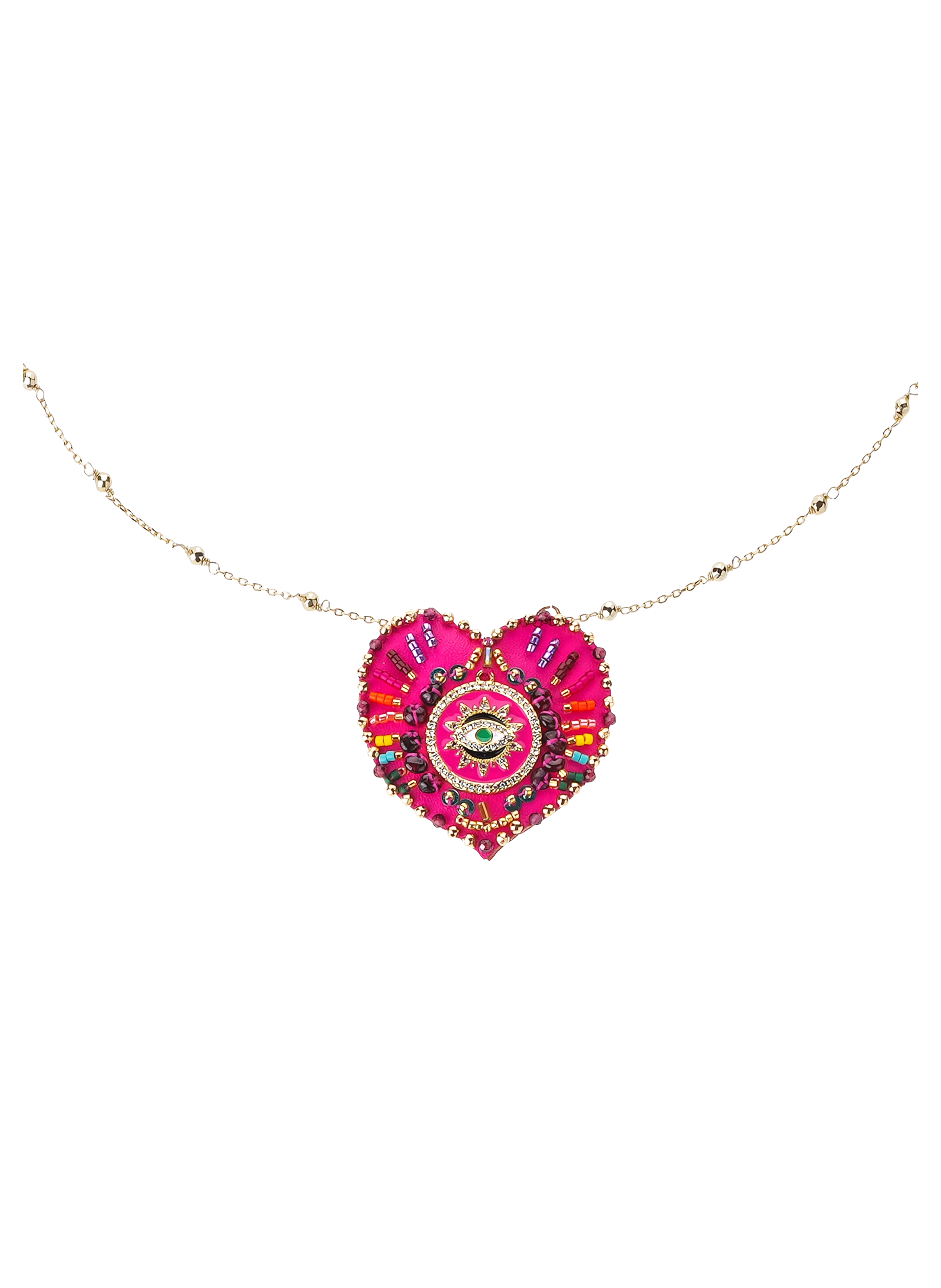 Chain necklace with central charm with pearls HIPANEMA Pink