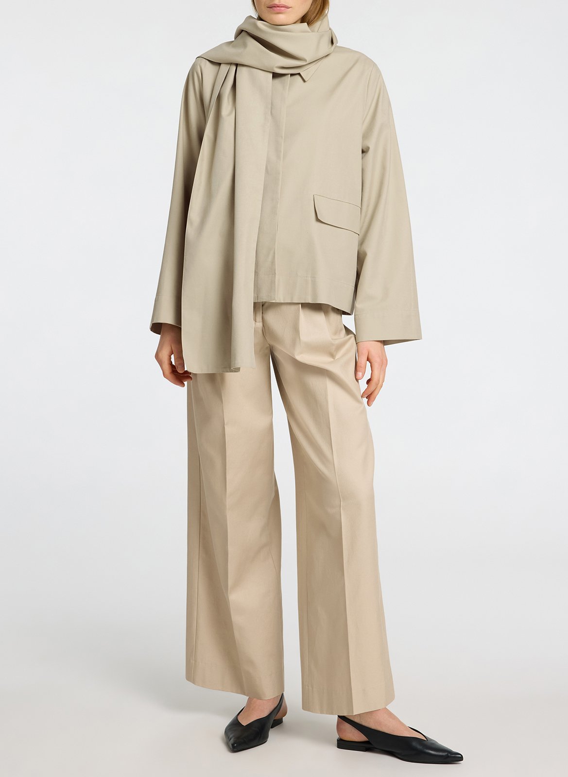 Straight buttoned jacket with scarf SELECTED Beige