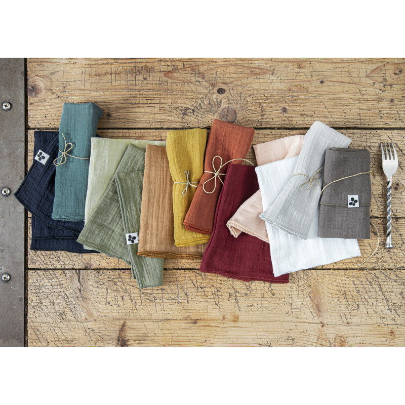 Set of 2 cotton muslin hand towels L'EFFET PAPILLON Yellow