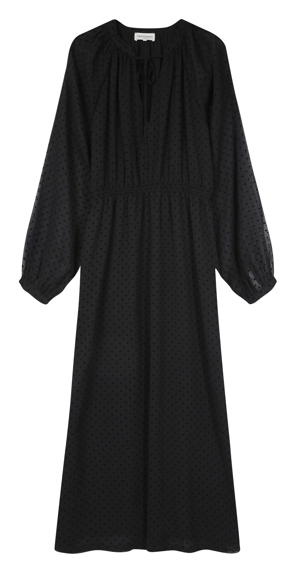 Flowy long dress with velvet polka dots GRACE ET MILA Black