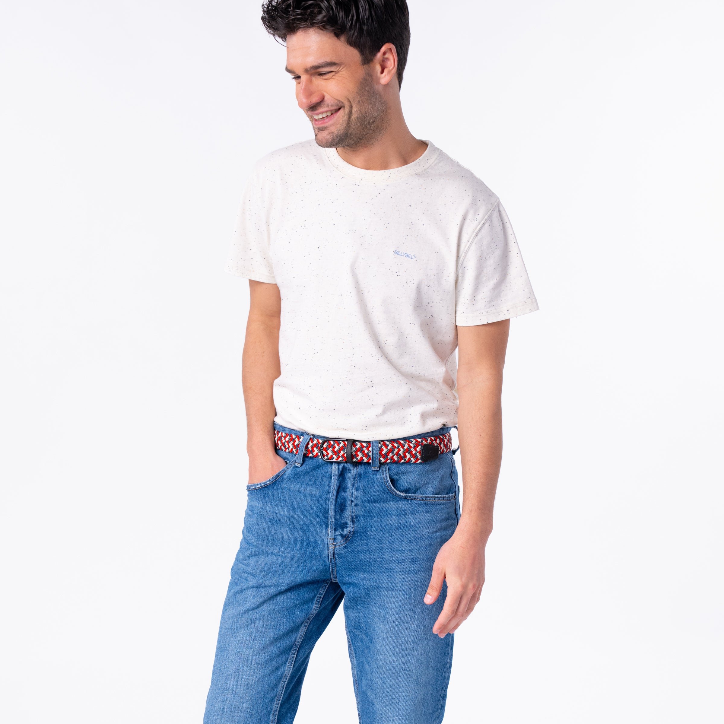 Multicolored braided elastic belt BILLYBELT Red