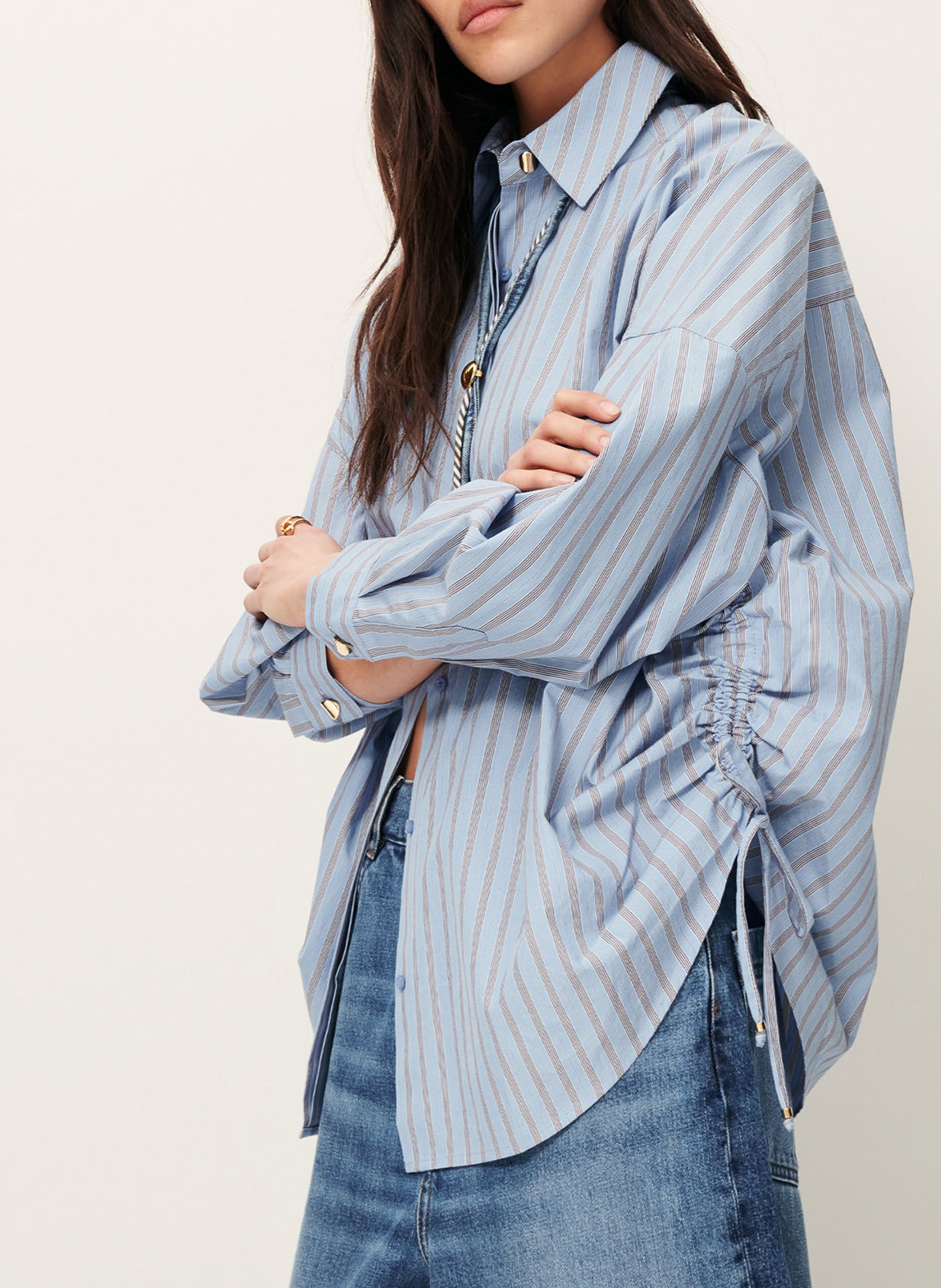 Chemise col classique rayée en coton SESSUN Bleu