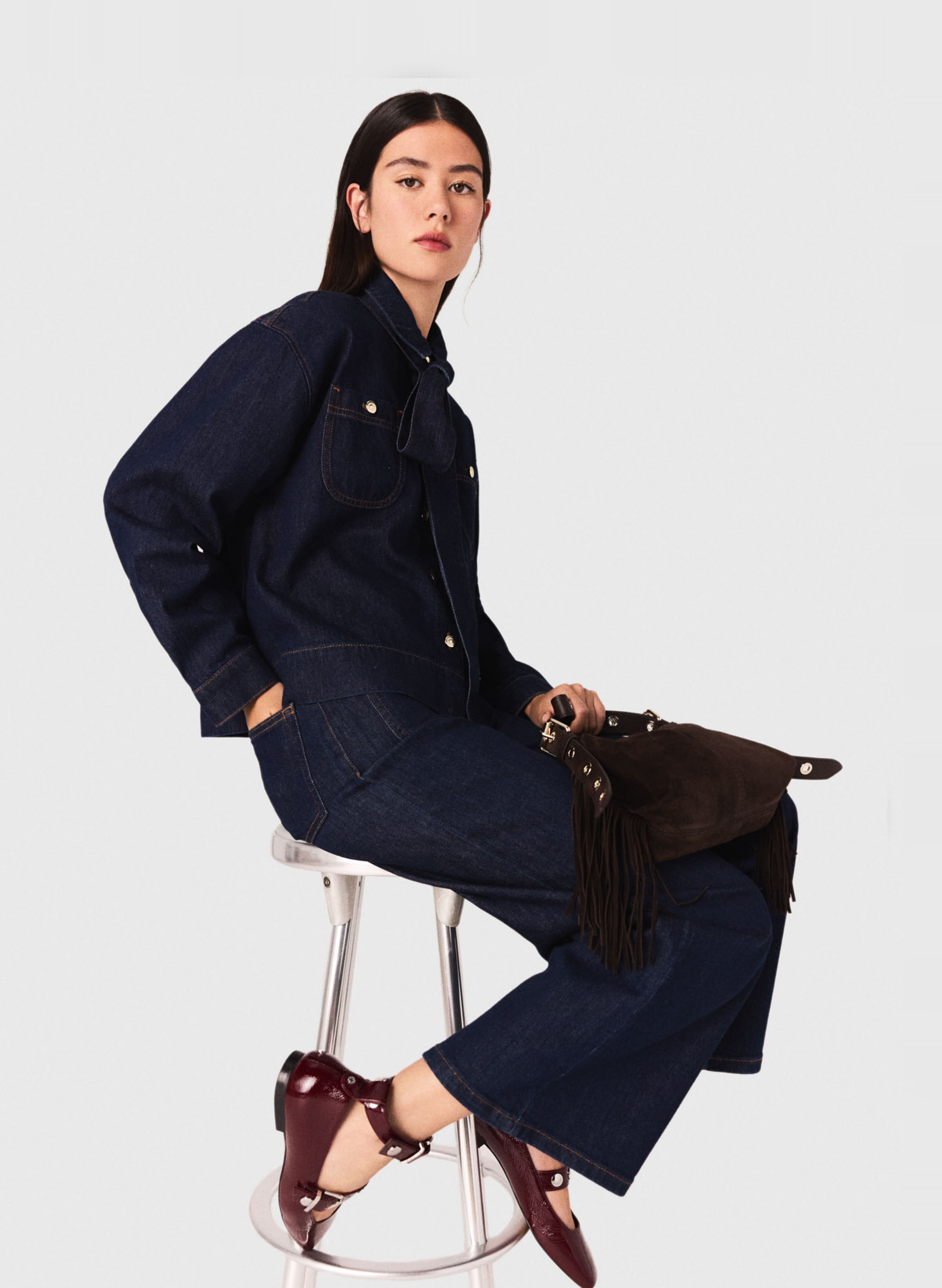 Chemise col classique en jean MAJE Bleu