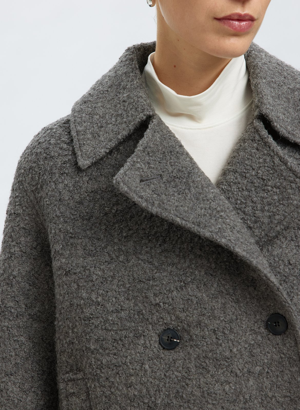 Manteau col tailleur en laine mélangée SELECTED Gris