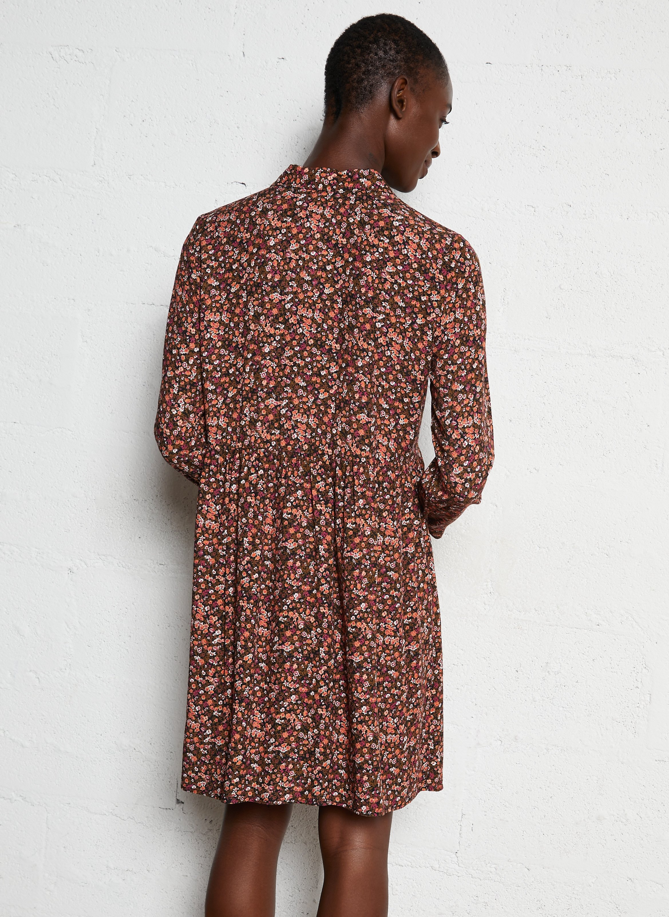 Short dress with shirt collar and floral print DES PETITS HAUTS Pink