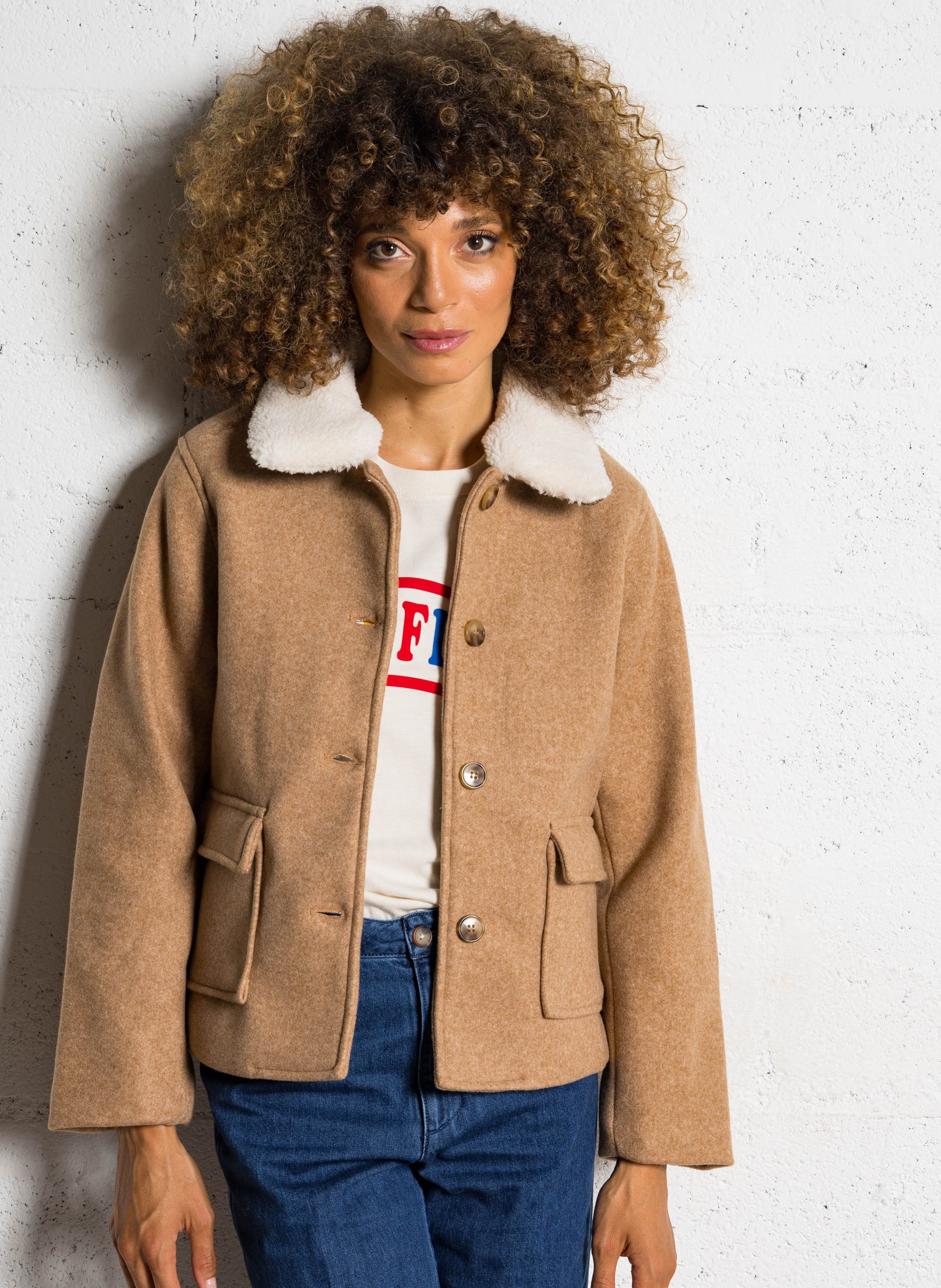 Short coat with houndstooth pattern shirt collar LA PETITE ETOILE