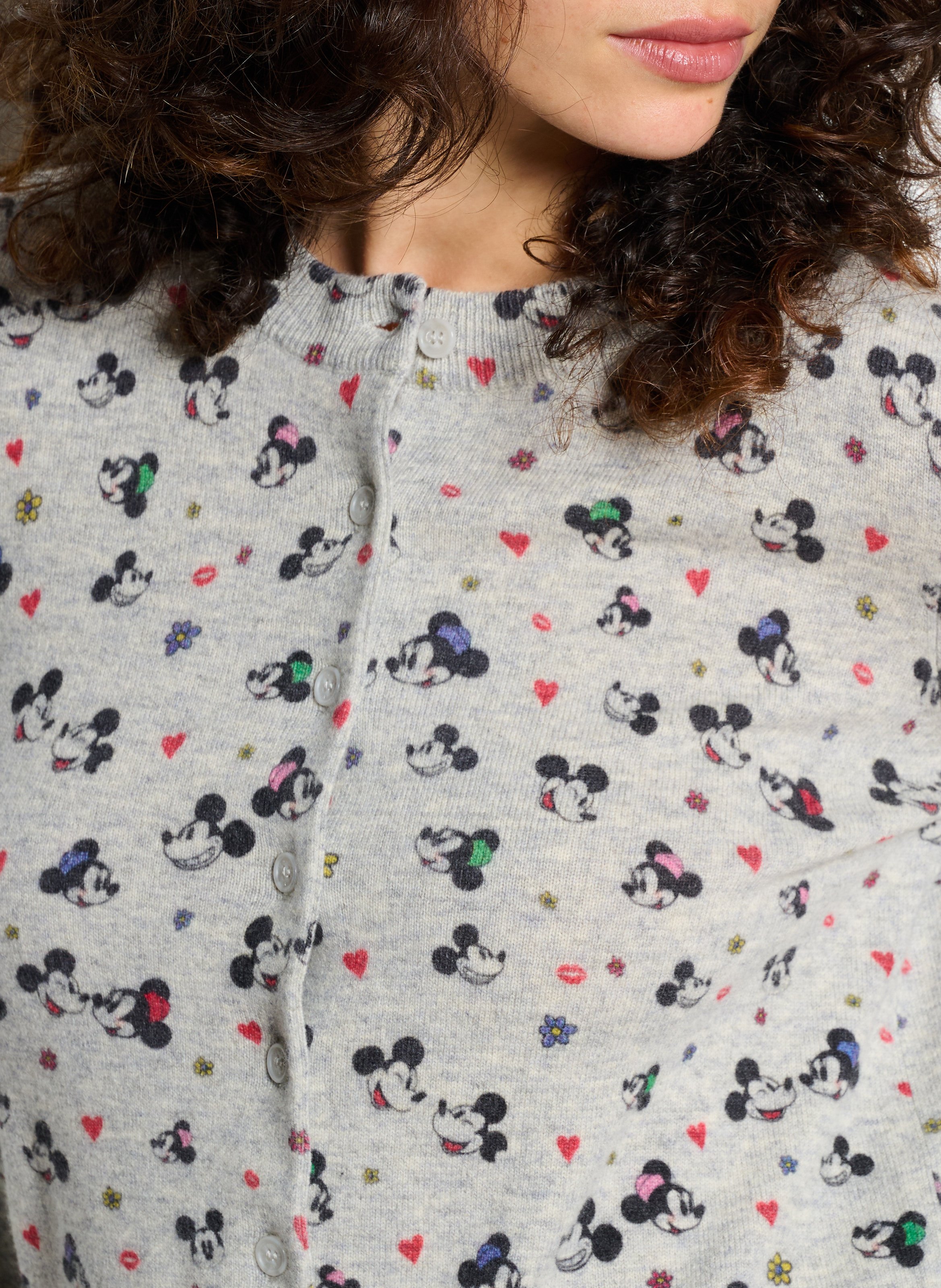 Gilet droit col rond motif cartoon en laine mérinos BERENICE Gris