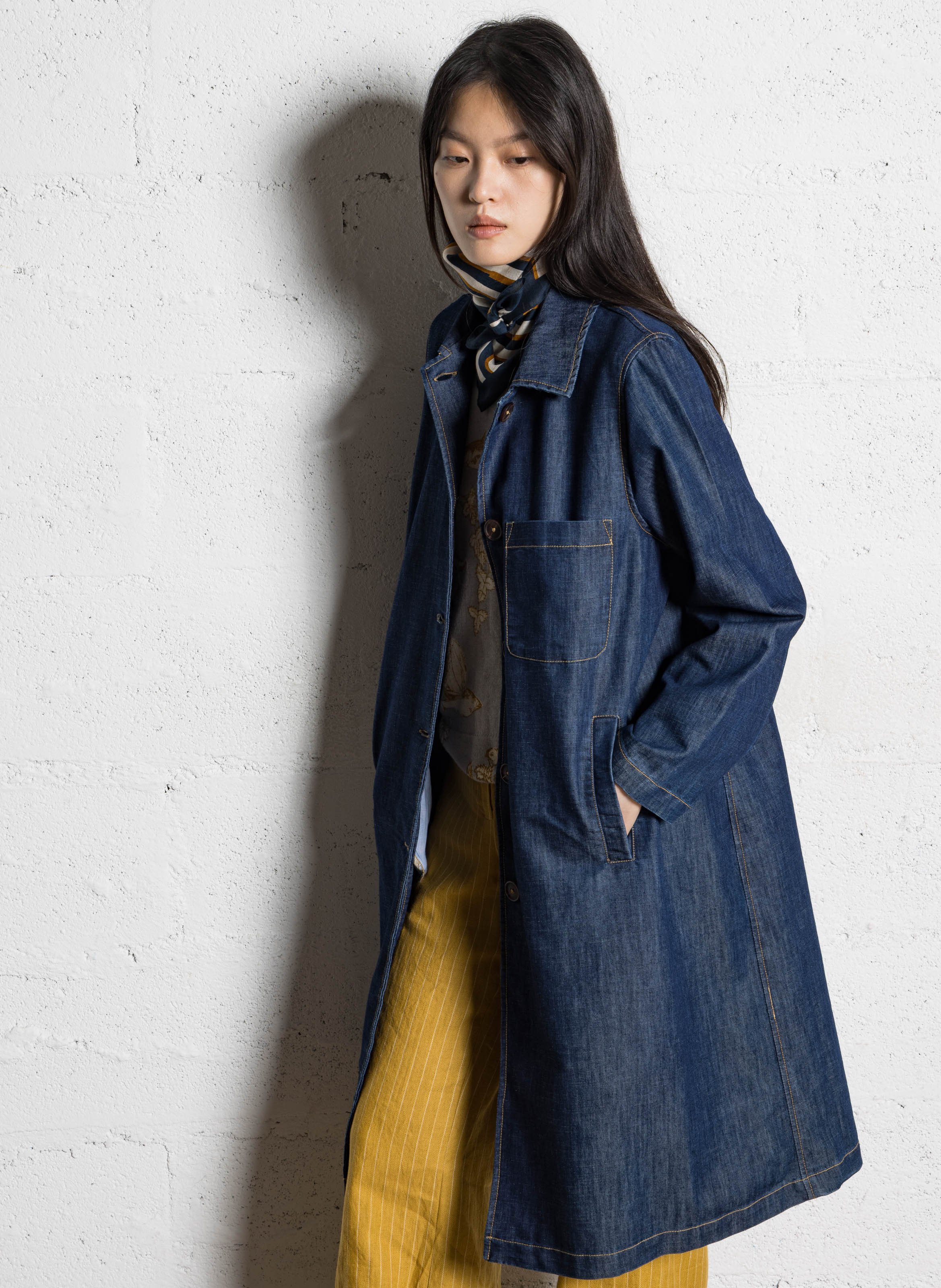 Robe midi col classique en coton mélangé NICE THINGS Bleu