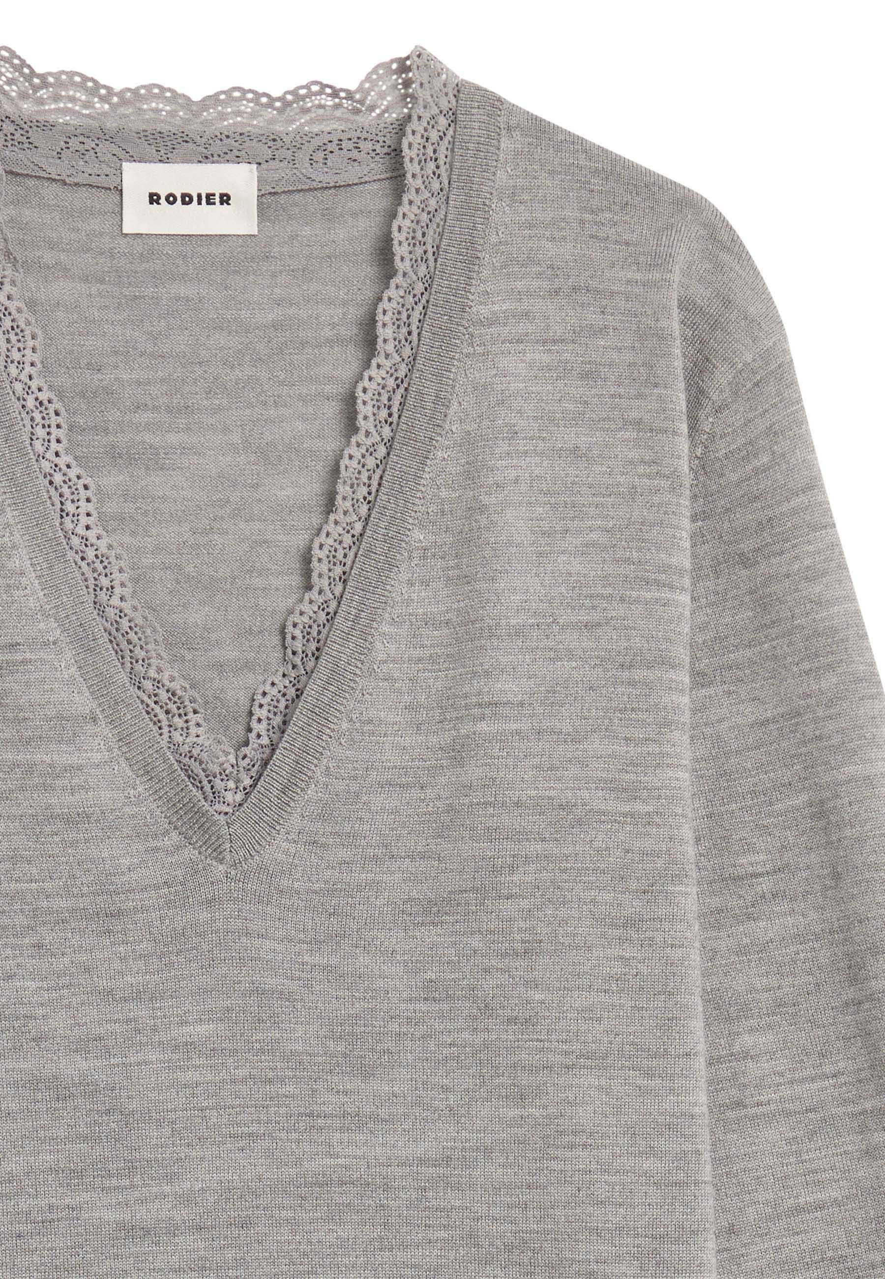 V-neck wool sweater with lace trim RODIER Grey