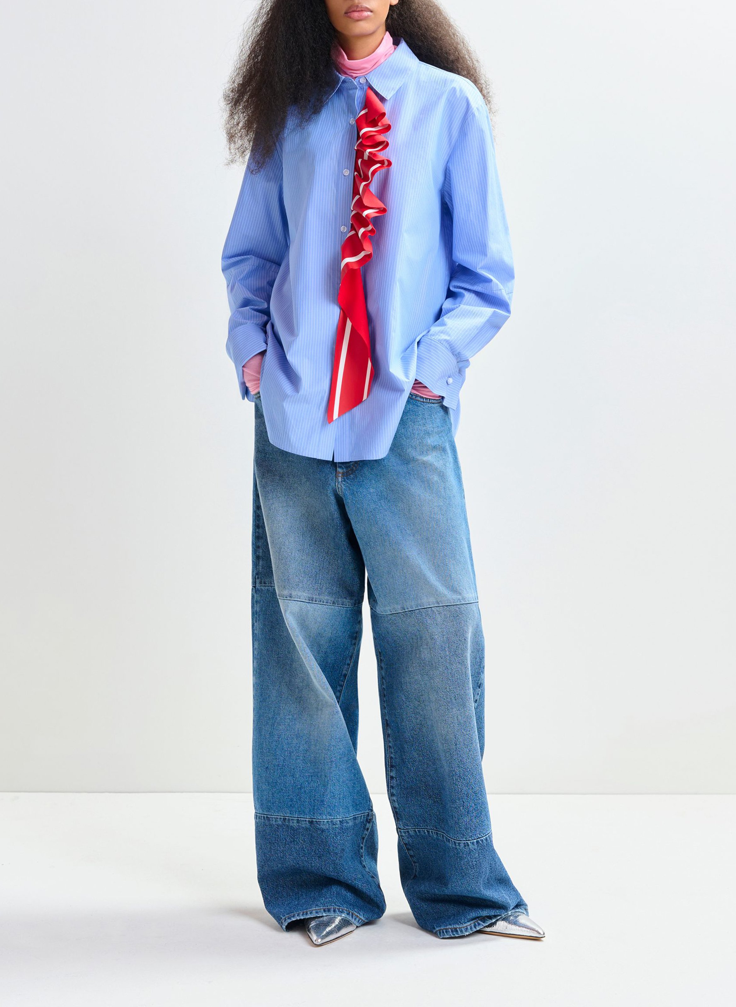 Oversize striped cotton shirt with classic collar ESSENTIEL ANTWERP Blue