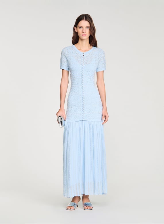 Long round-Neck knit dress Blue Sandro - Women | Place des Tendances Long round-Neck knit dress Blue Sandro - Women | Place des Tendances